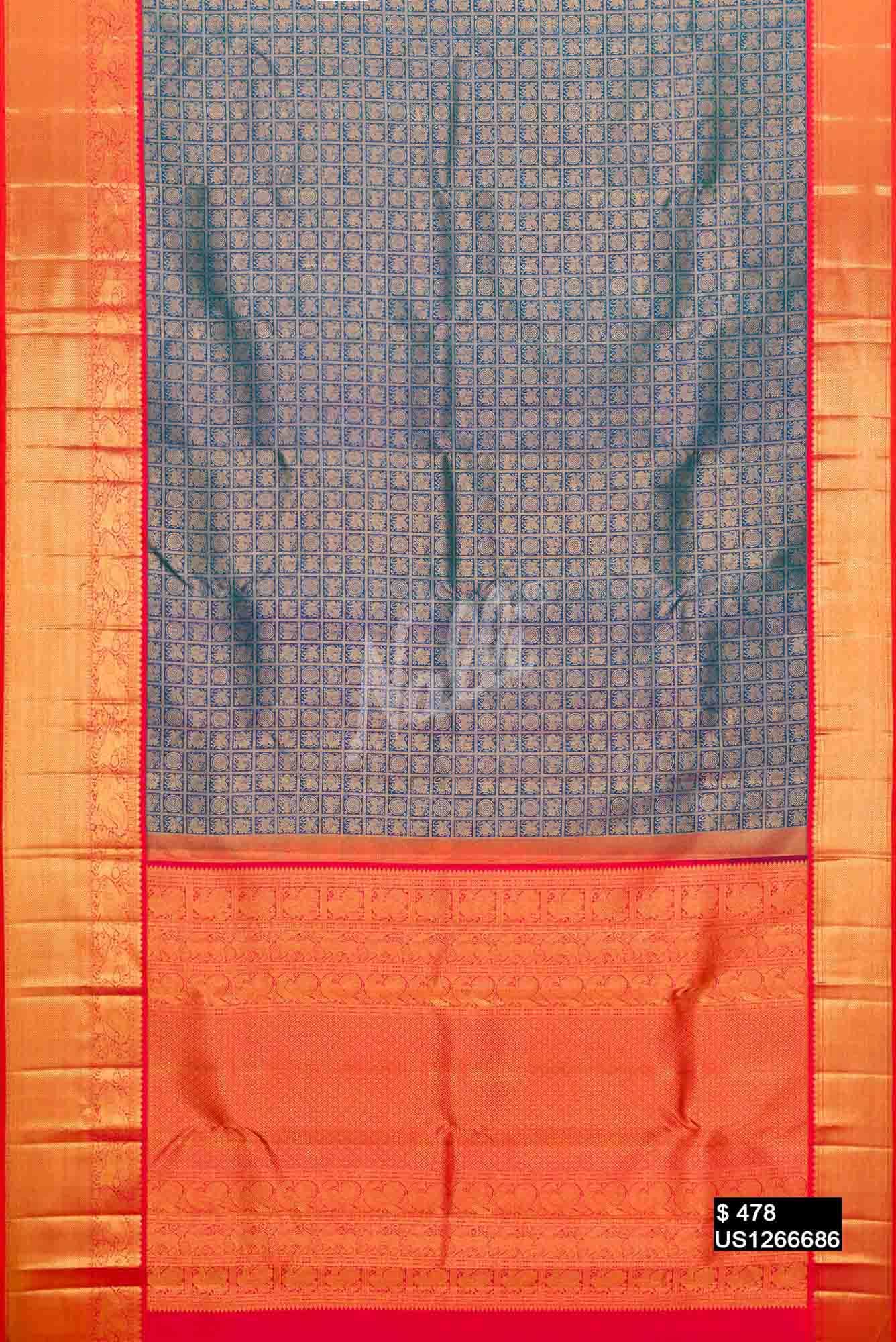 Peacock Blue Kanchipuram Silk Saree