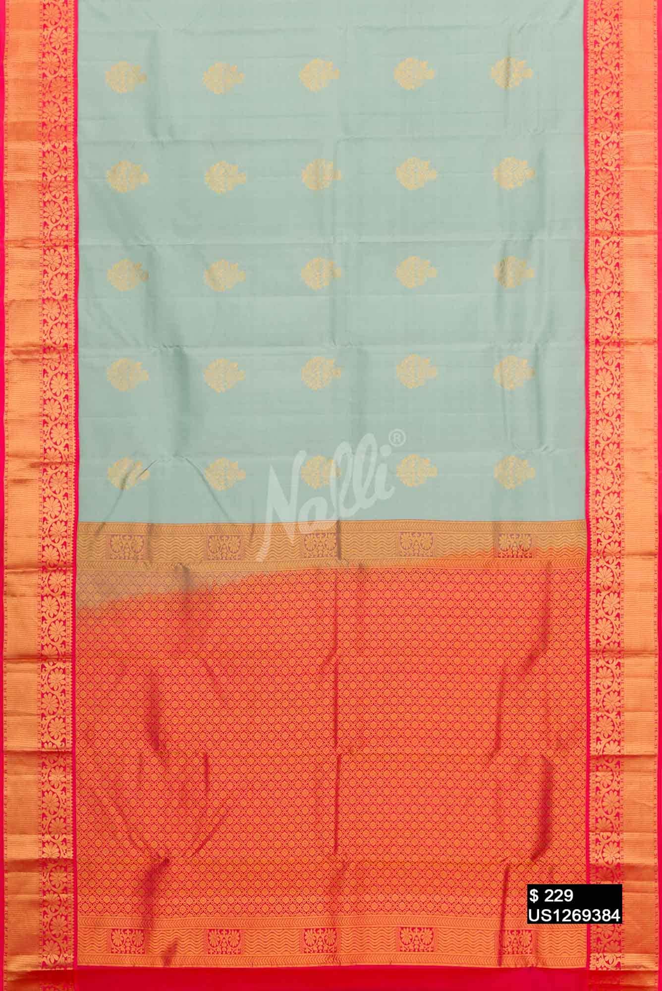Blue Grey Kanchipuram Silk Saree
