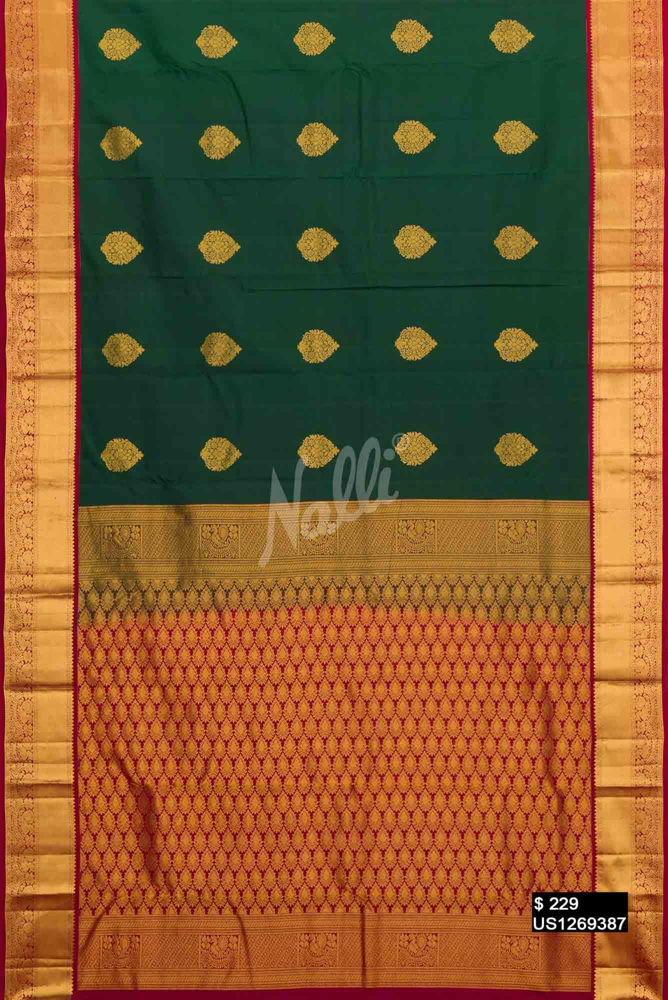 Bottle Green Kanchipuram Silk Saree