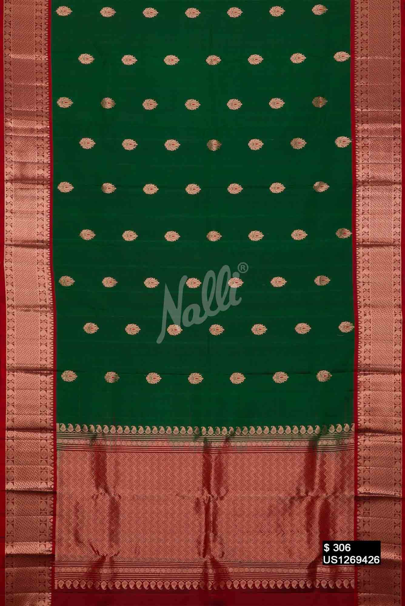 Bottle Green Kanchipuram Silk Saree