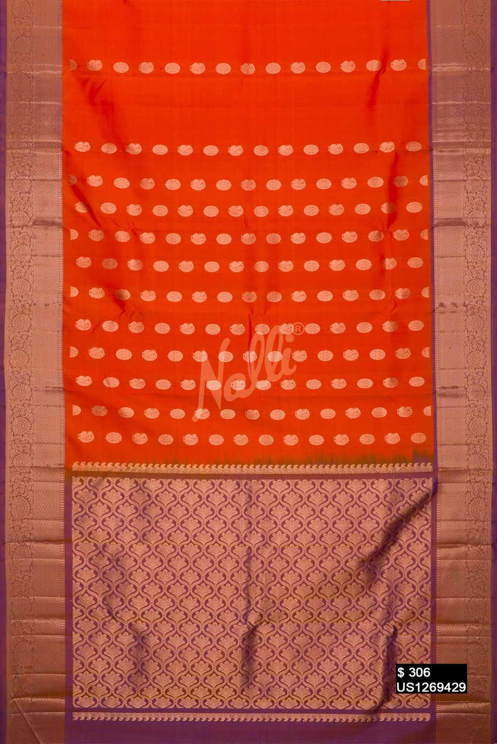 Brick Orange Kanchipuram Silk Saree