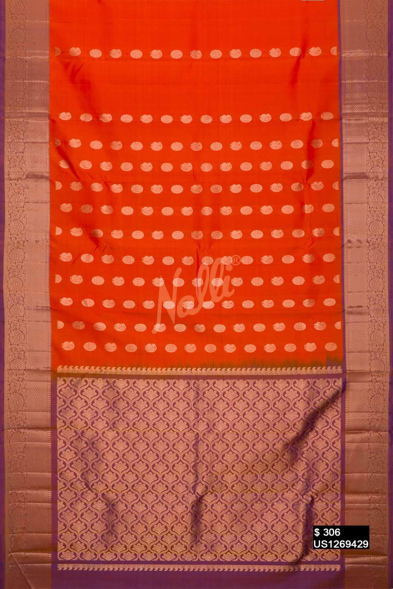 Brick Orange Kanchipuram Silk Saree