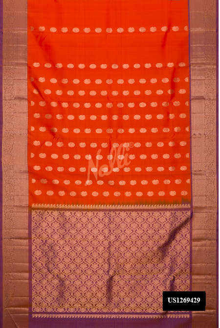 Brick Orange Kanchipuram Silk Saree