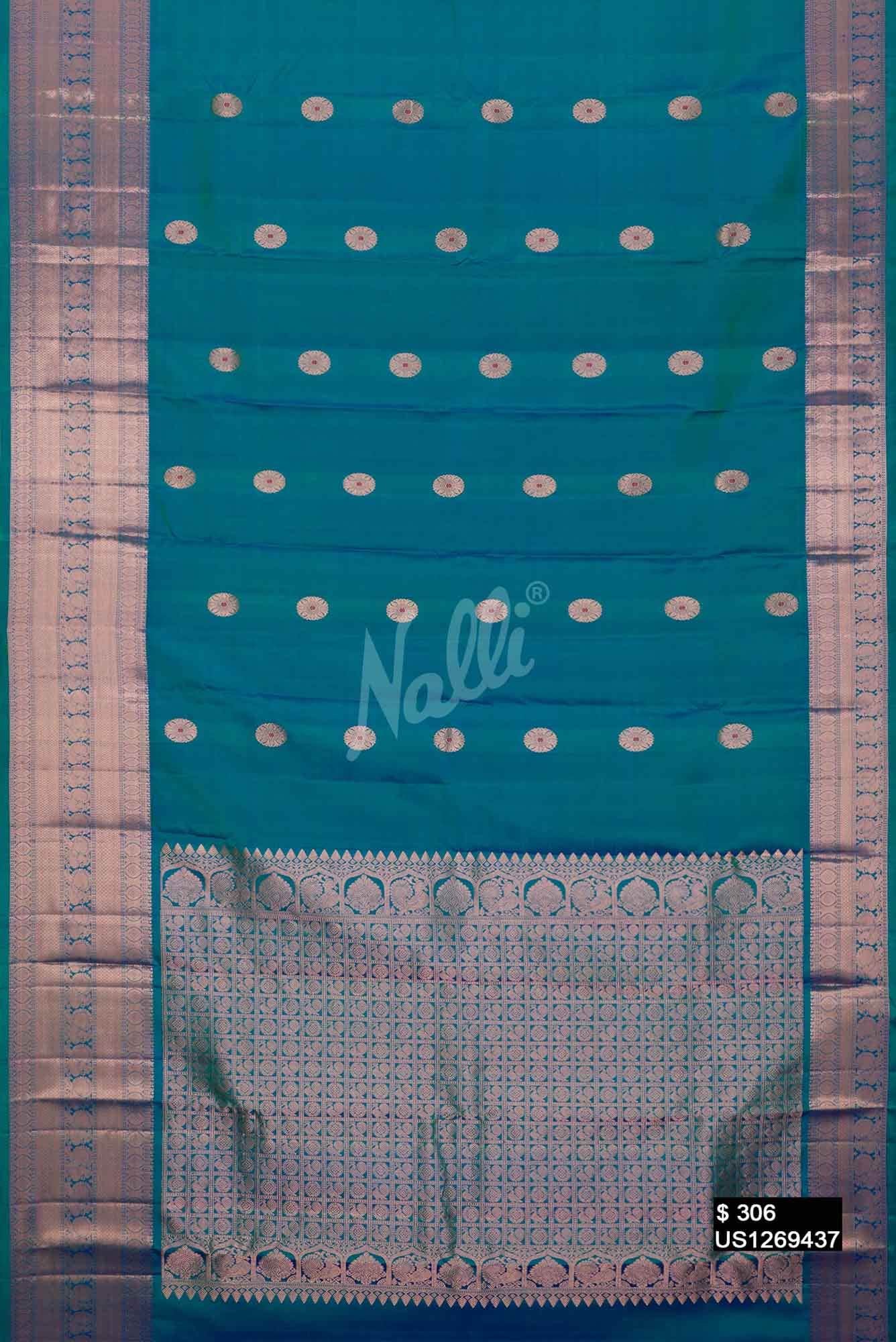 Peacock Blue Kanchipuram Silk Saree