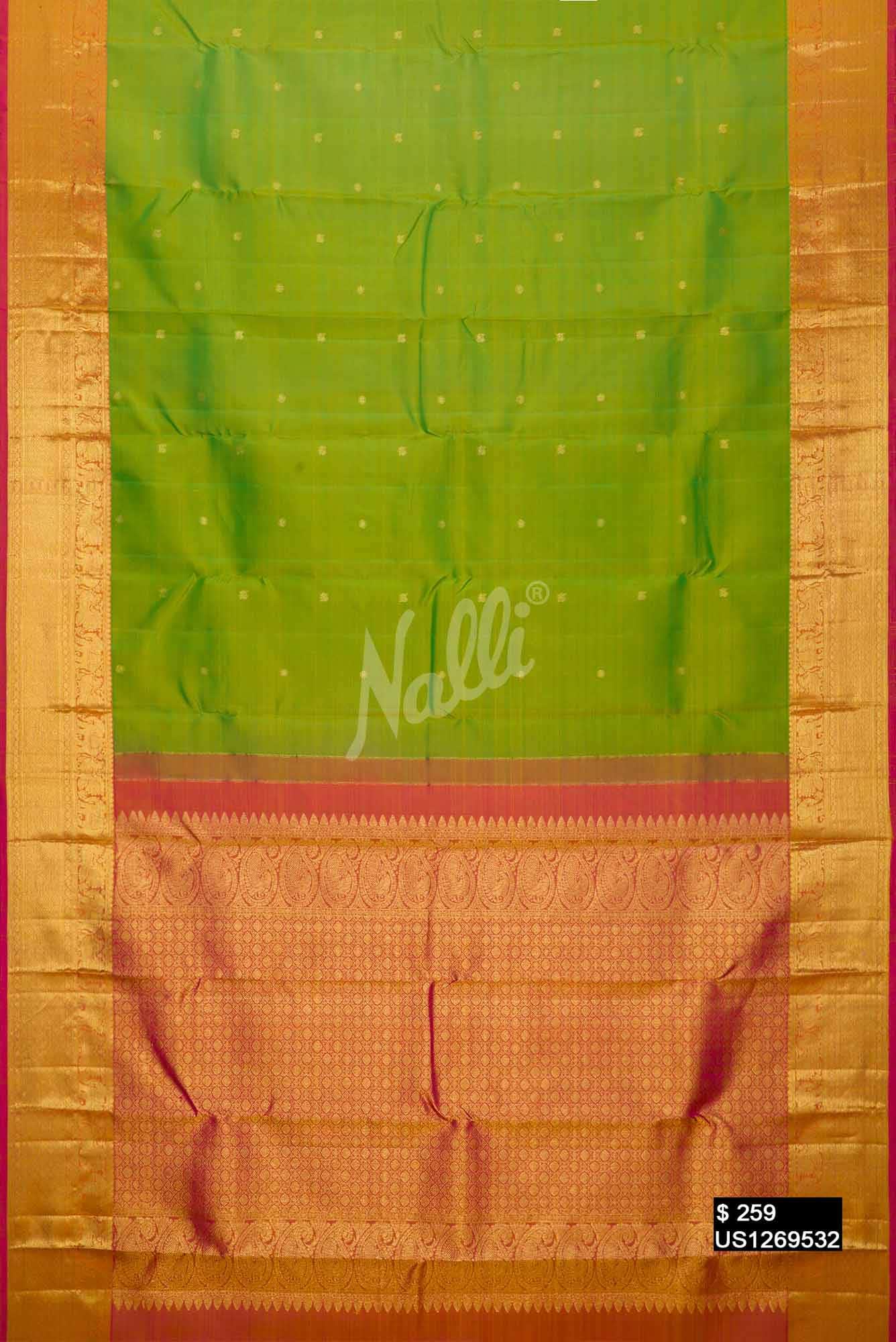 Parrot Green Kanchipuram Silk Saree