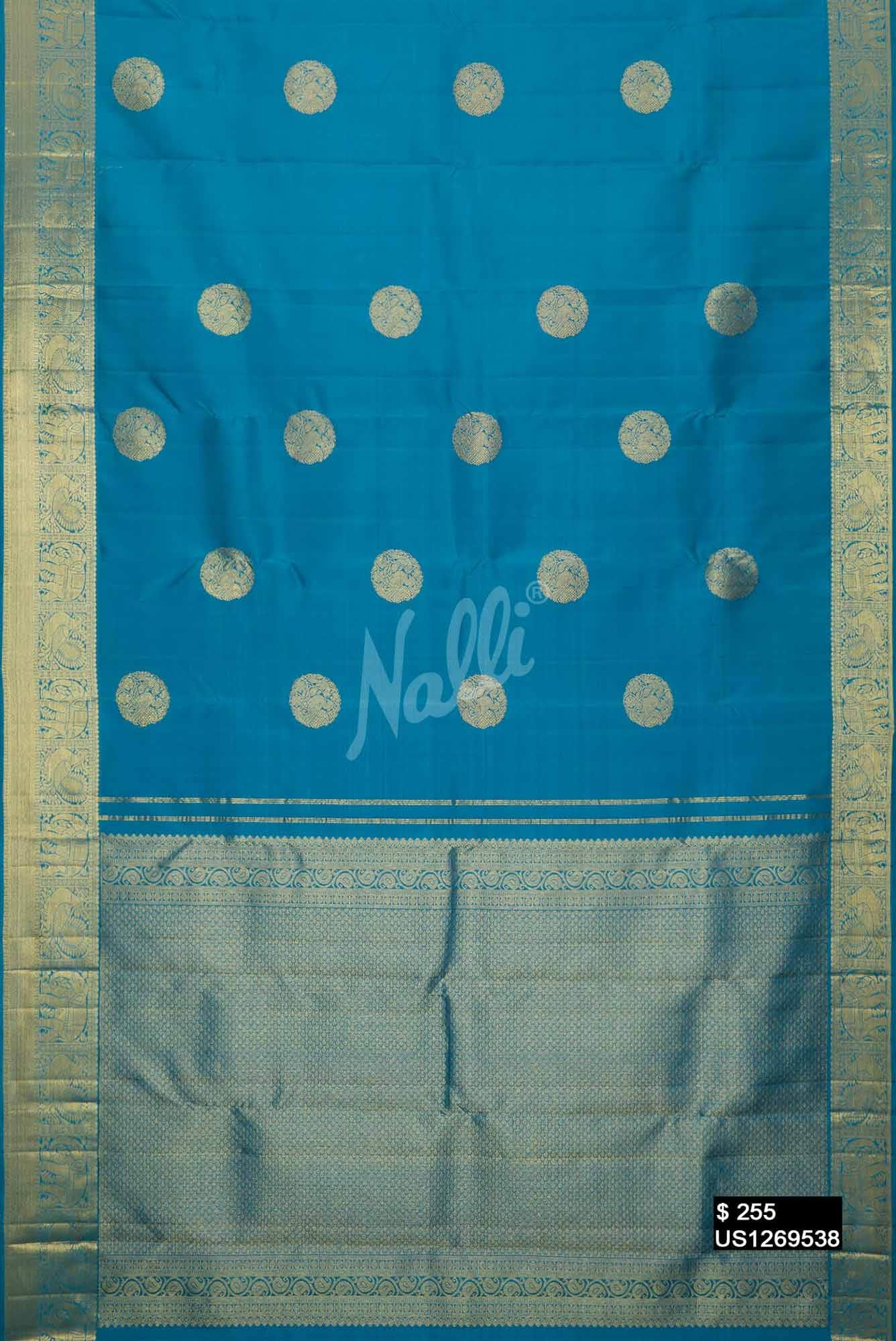 Sky Blue Kanchipuram Silk Saree