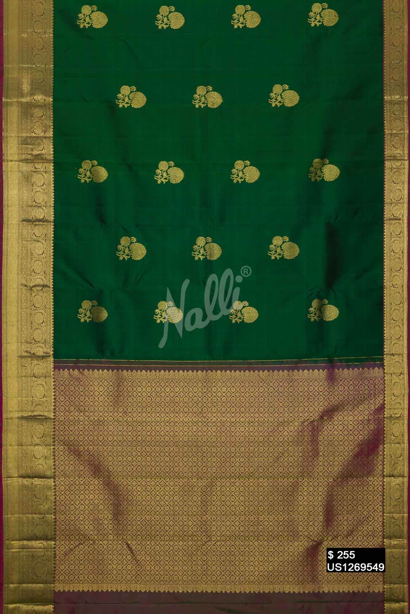 Bottle Green Kanchipuram Silk Saree