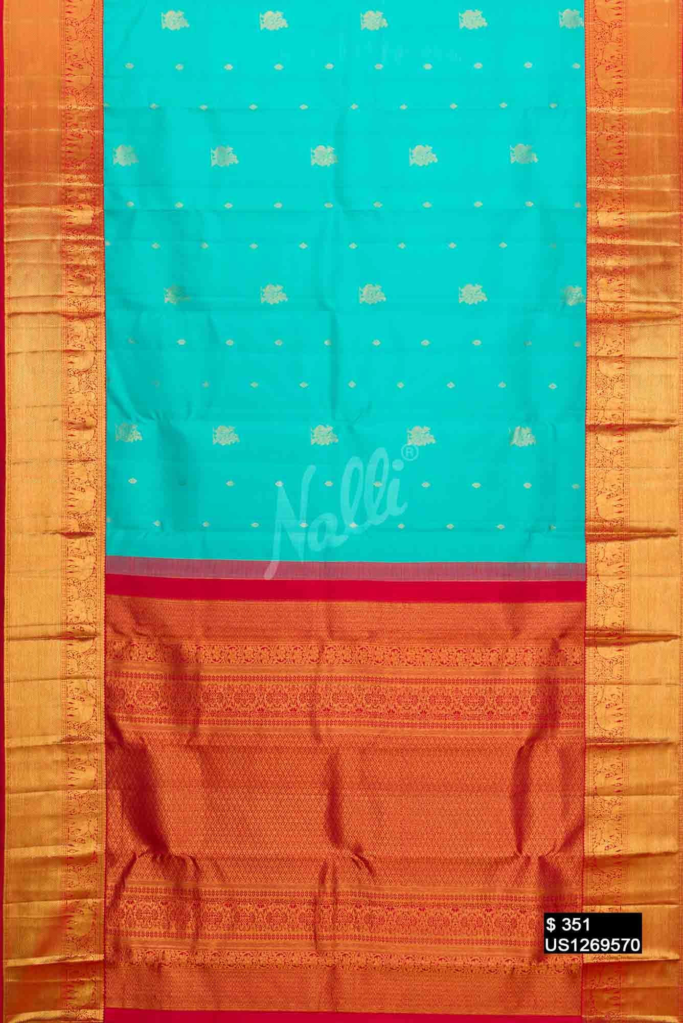 Sea Green Kanchipuram Silk Saree