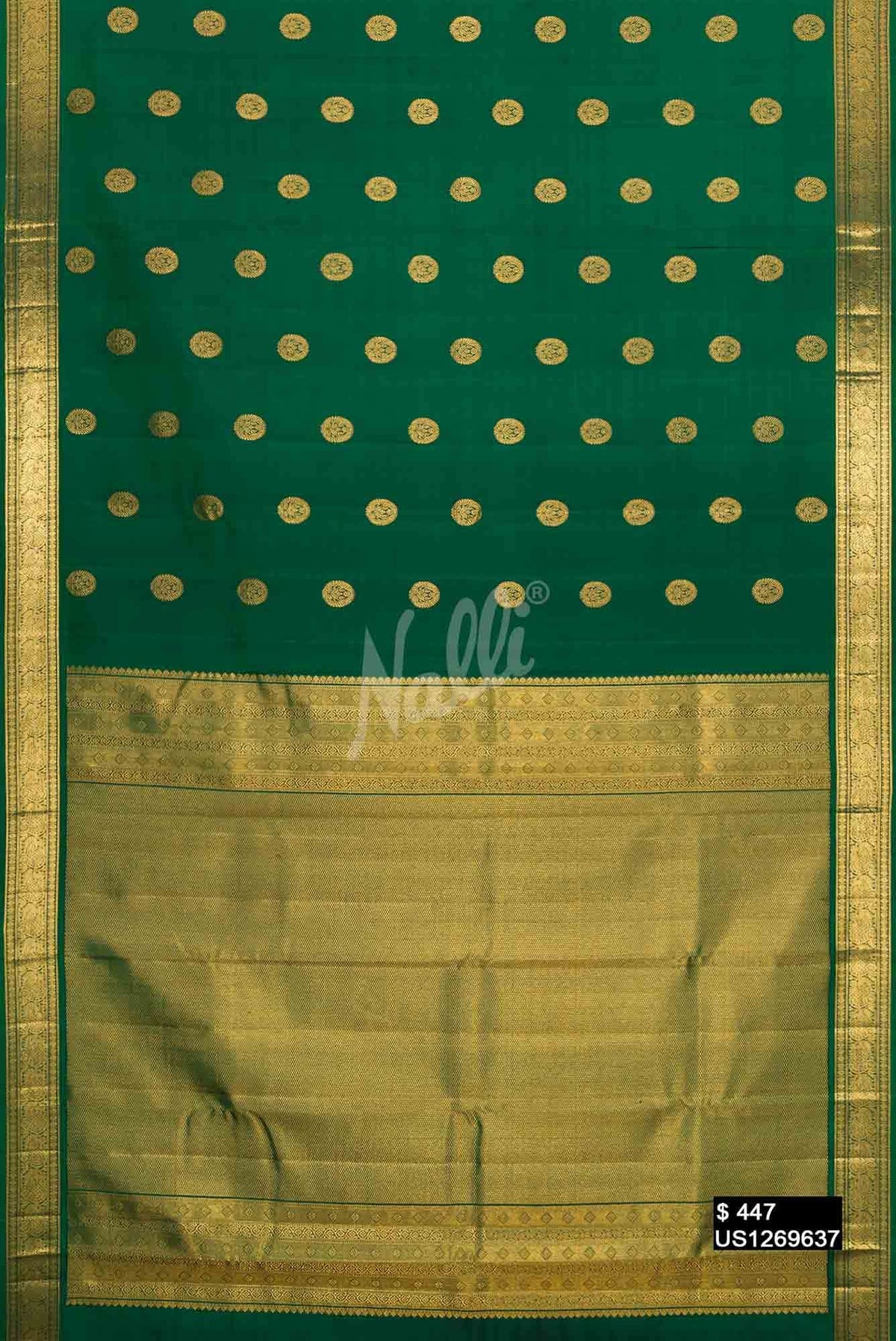 Bottle Green Kanchipuram Silk Saree