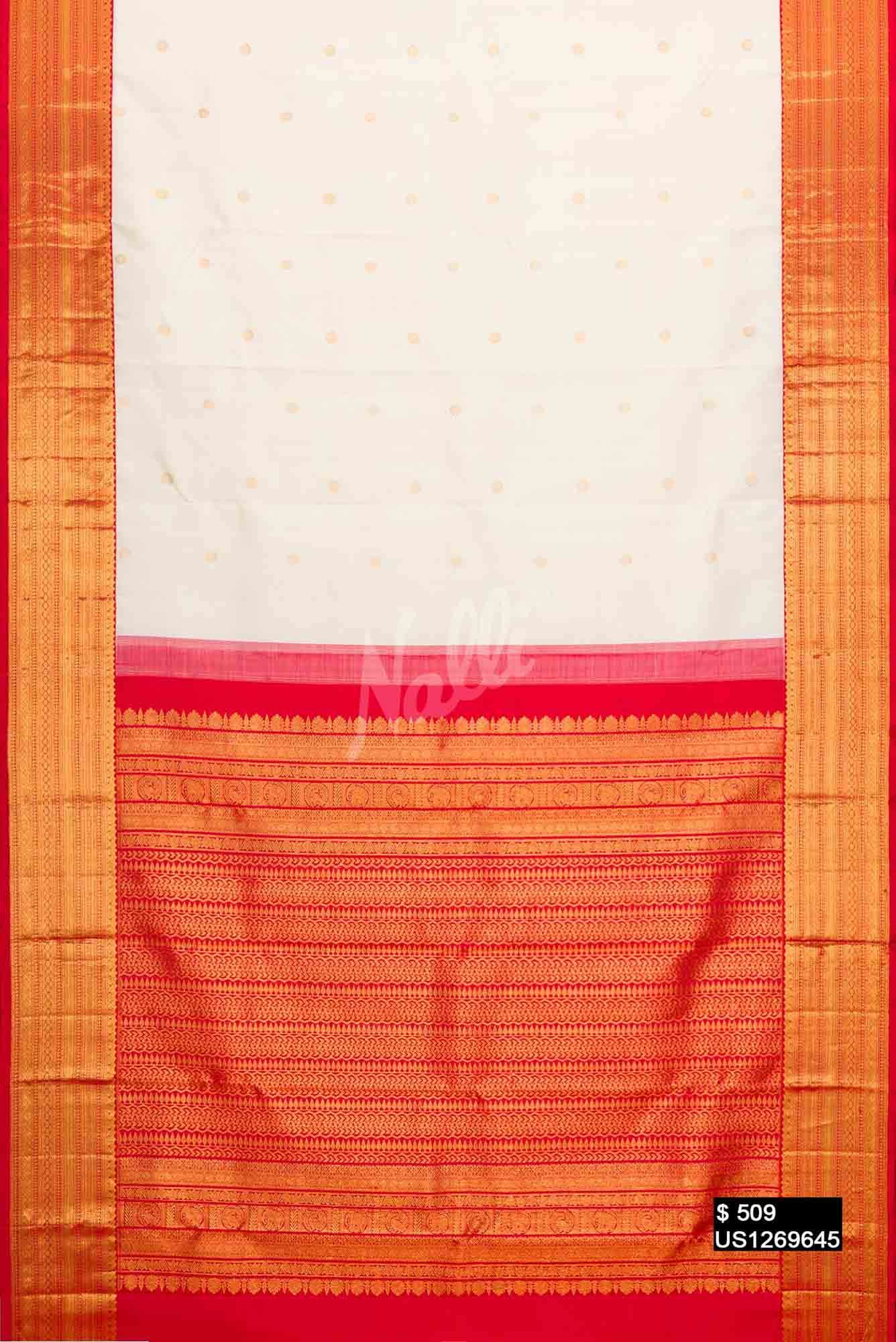 Off White Kanchipuram Silk Saree