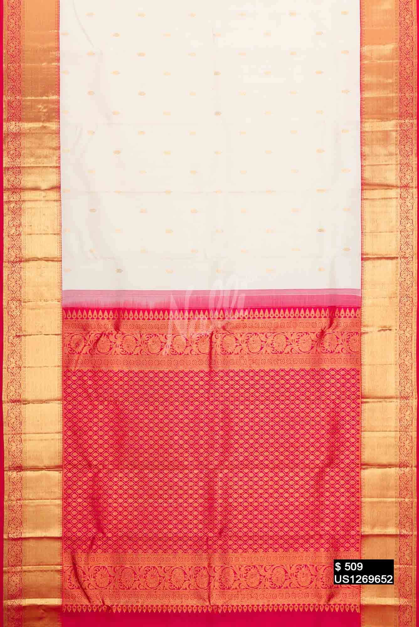 Off White Kanchipuram Silk Saree
