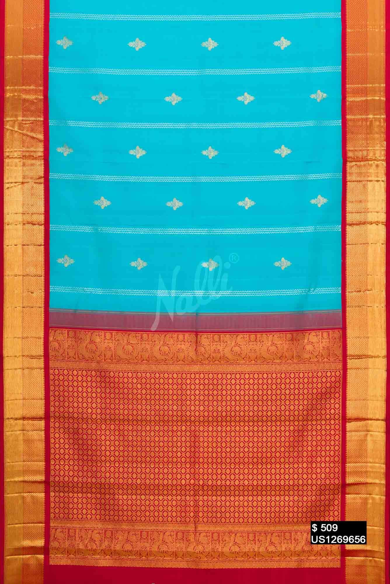 Sky Blue Kanchipuram Silk Saree