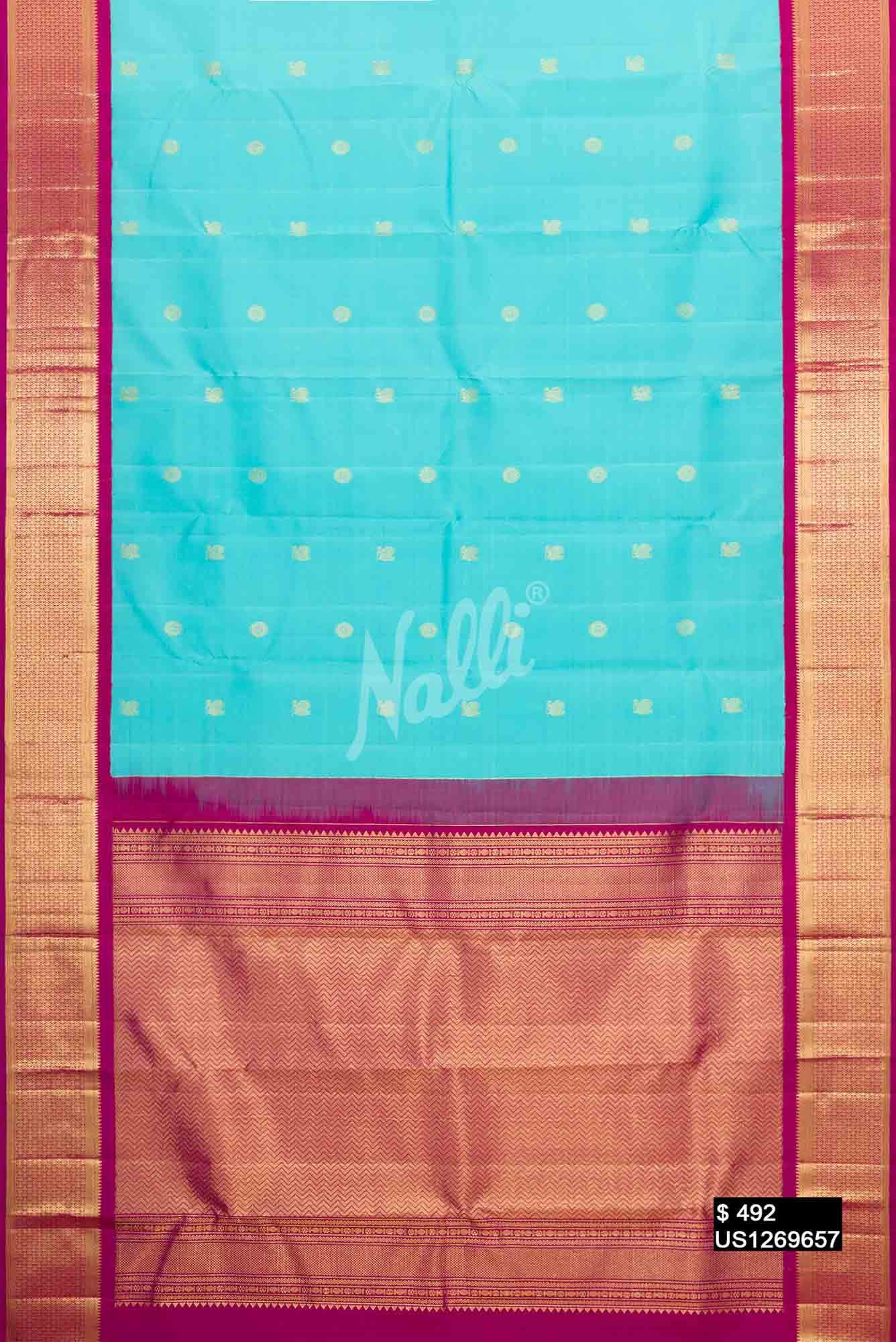 Sky Blue Kanchipuram Silk Saree