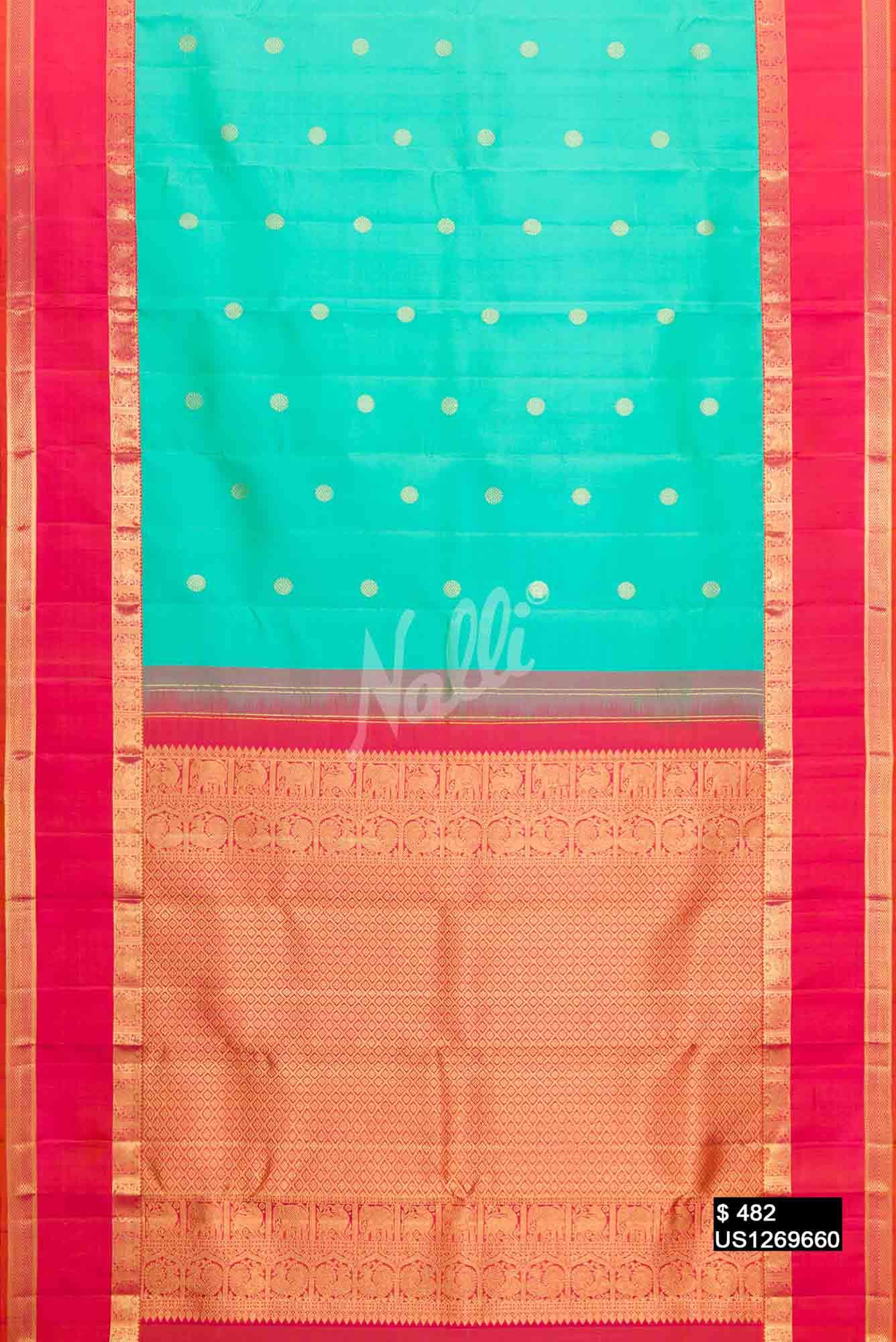 Sea Green Kanchipuram Silk Saree