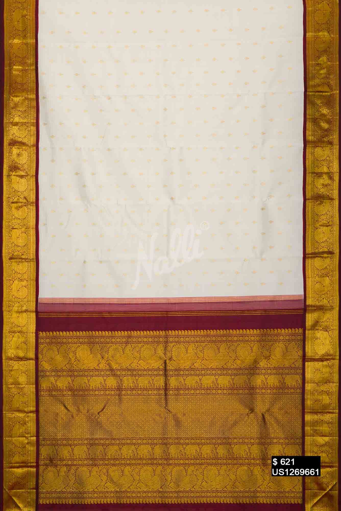 Off White Kanchipuram Silk Saree