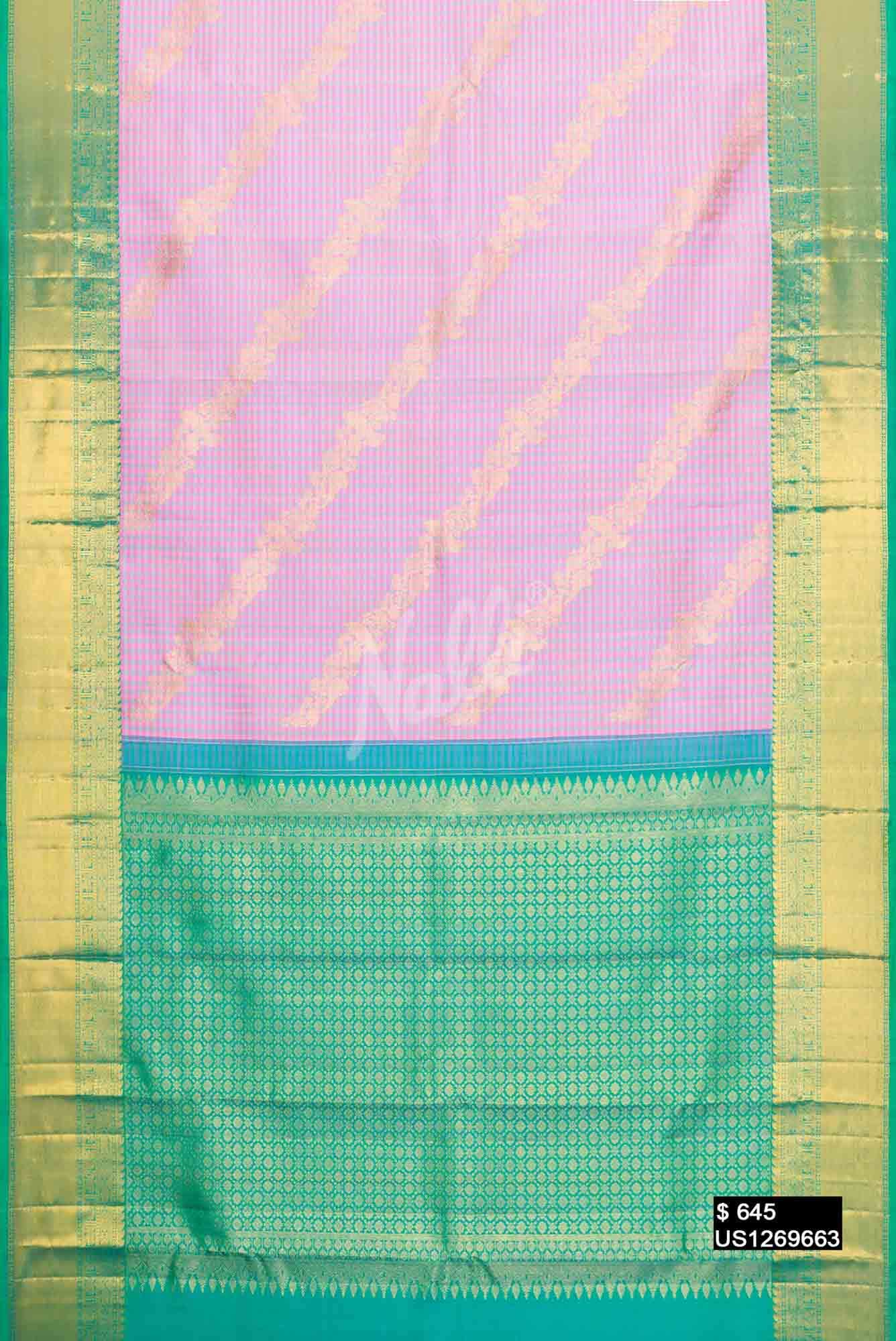 Pink and Blue Kanchipuram Silk Saree