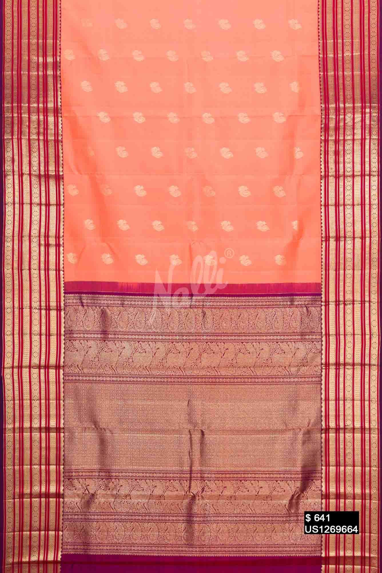 Golden Peach Kanchipuram Silk Saree