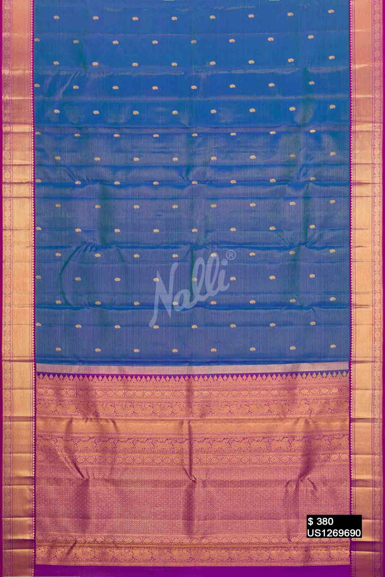 Peacock Blue Kanchipuram Silk Saree