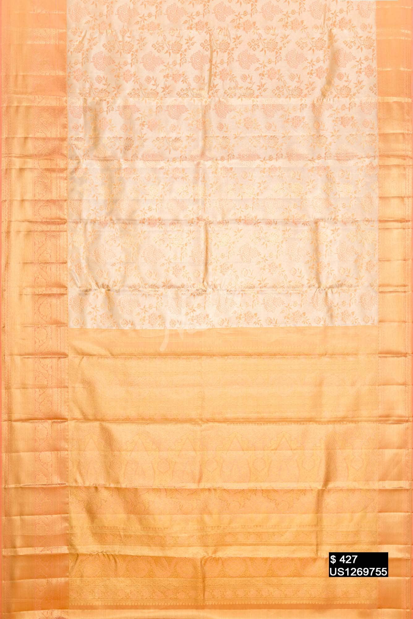 Golden Peach Kanchipuram Tissue Silk Saree