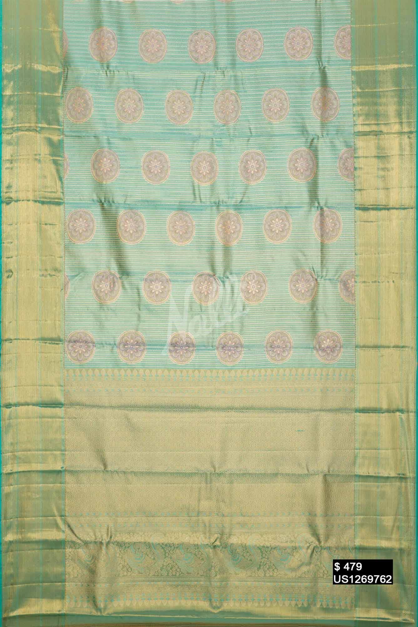 Sea Green Kanchipuram Tissue Silk Saree