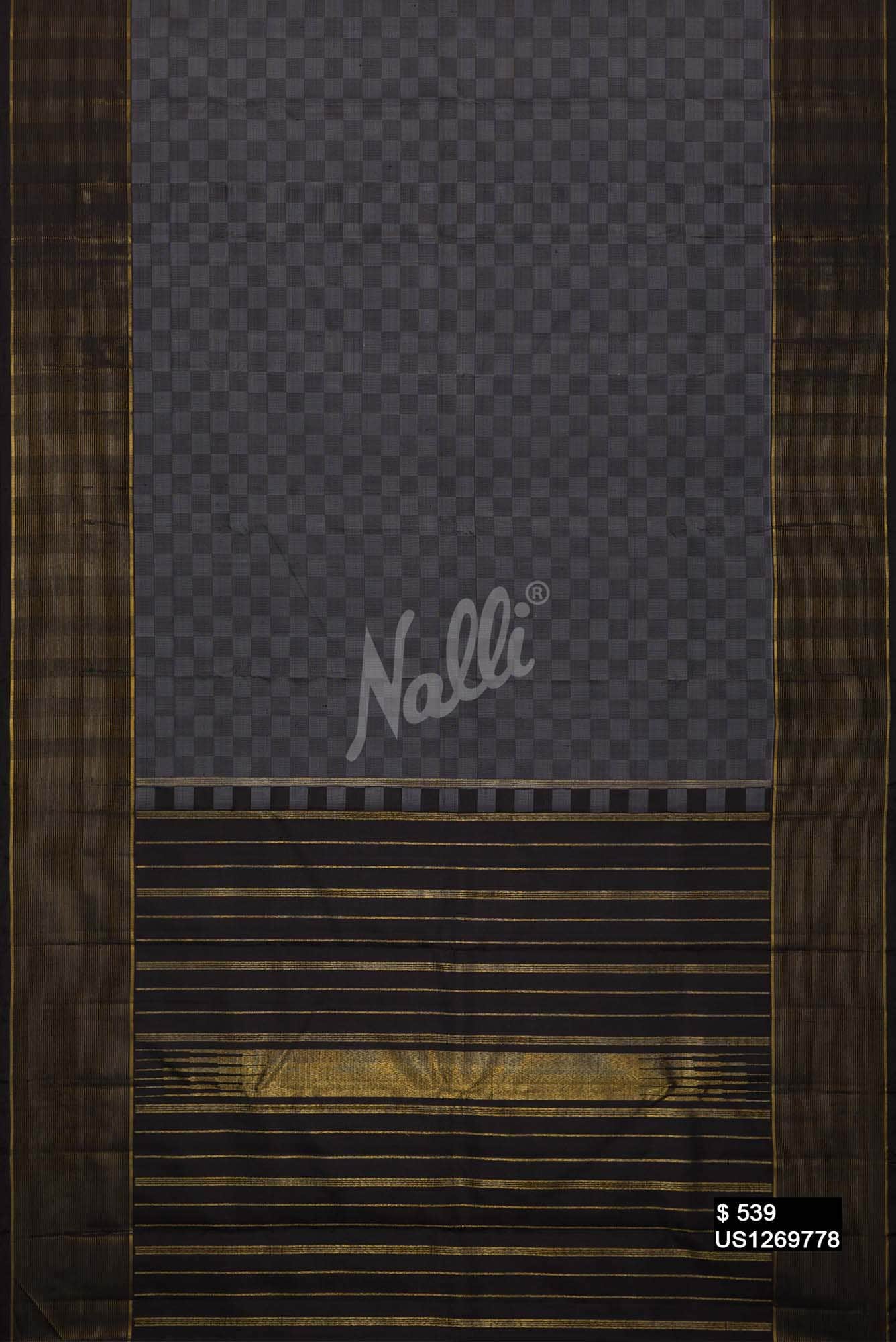 Grey and Black Kanchipuram Silk Saree