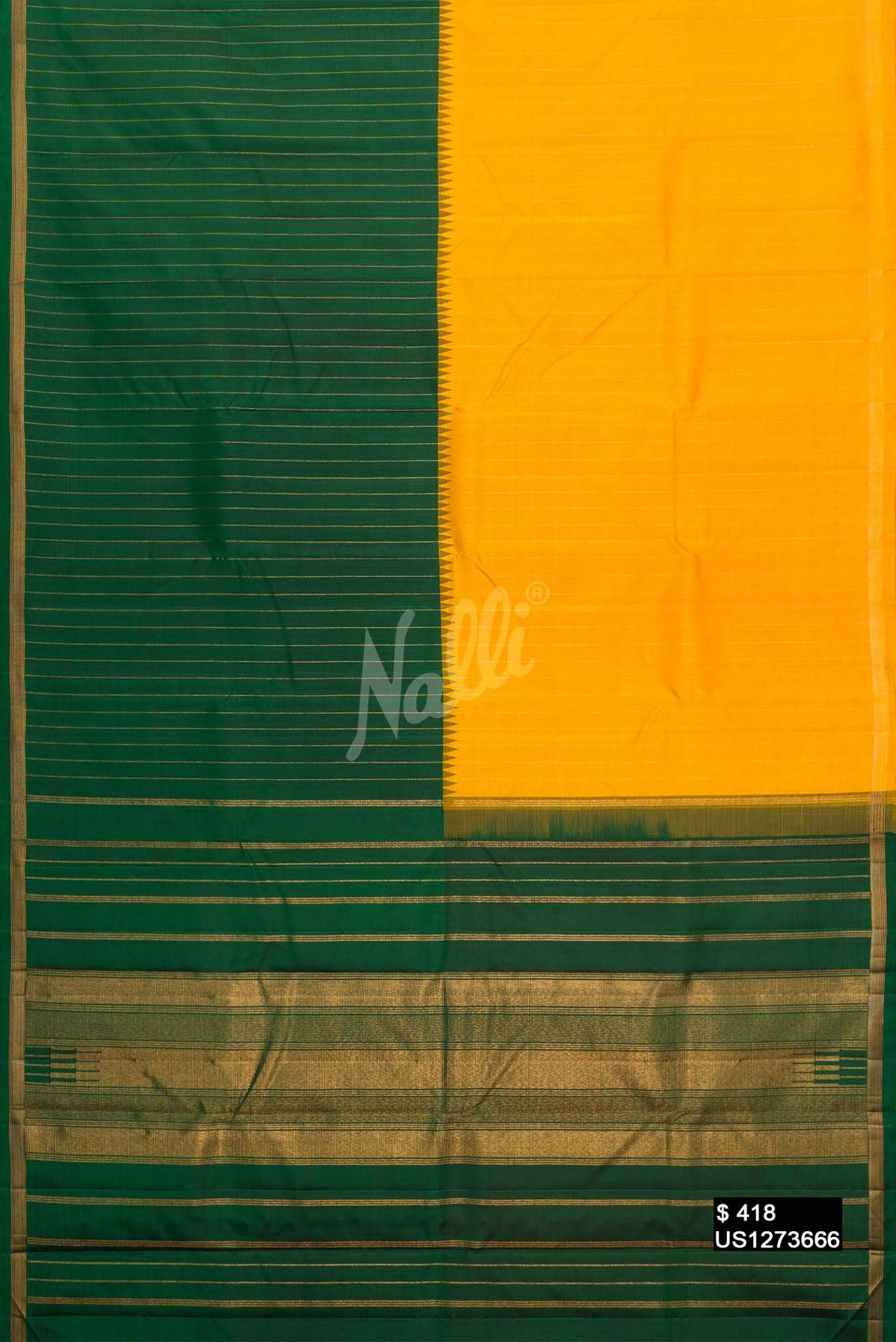 Bottle Green and Yellow Kanchipuram Silk Saree
