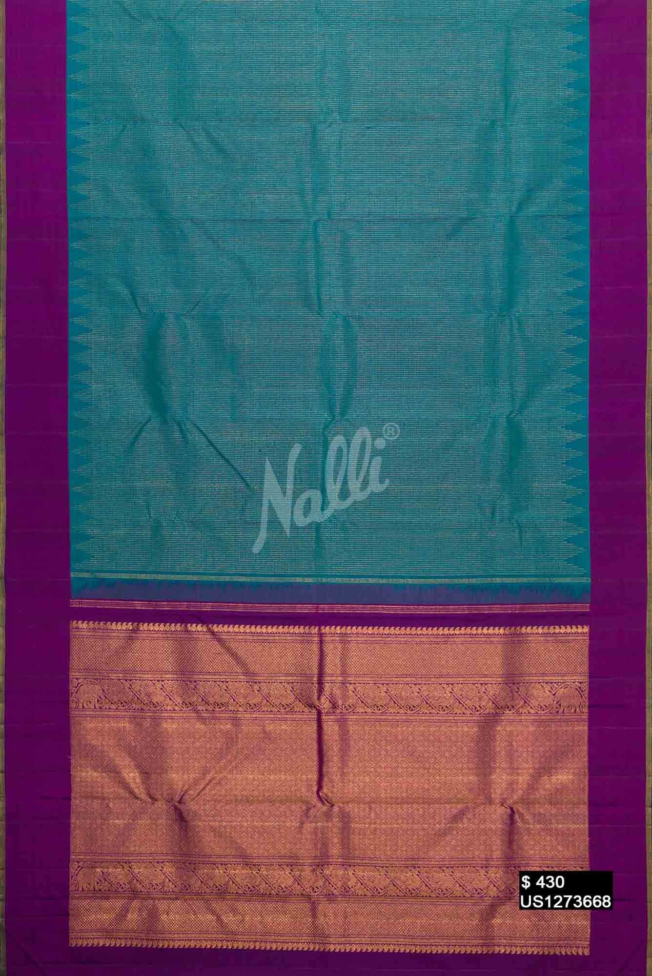 Peacock Blue Kanchipuram Silk Saree