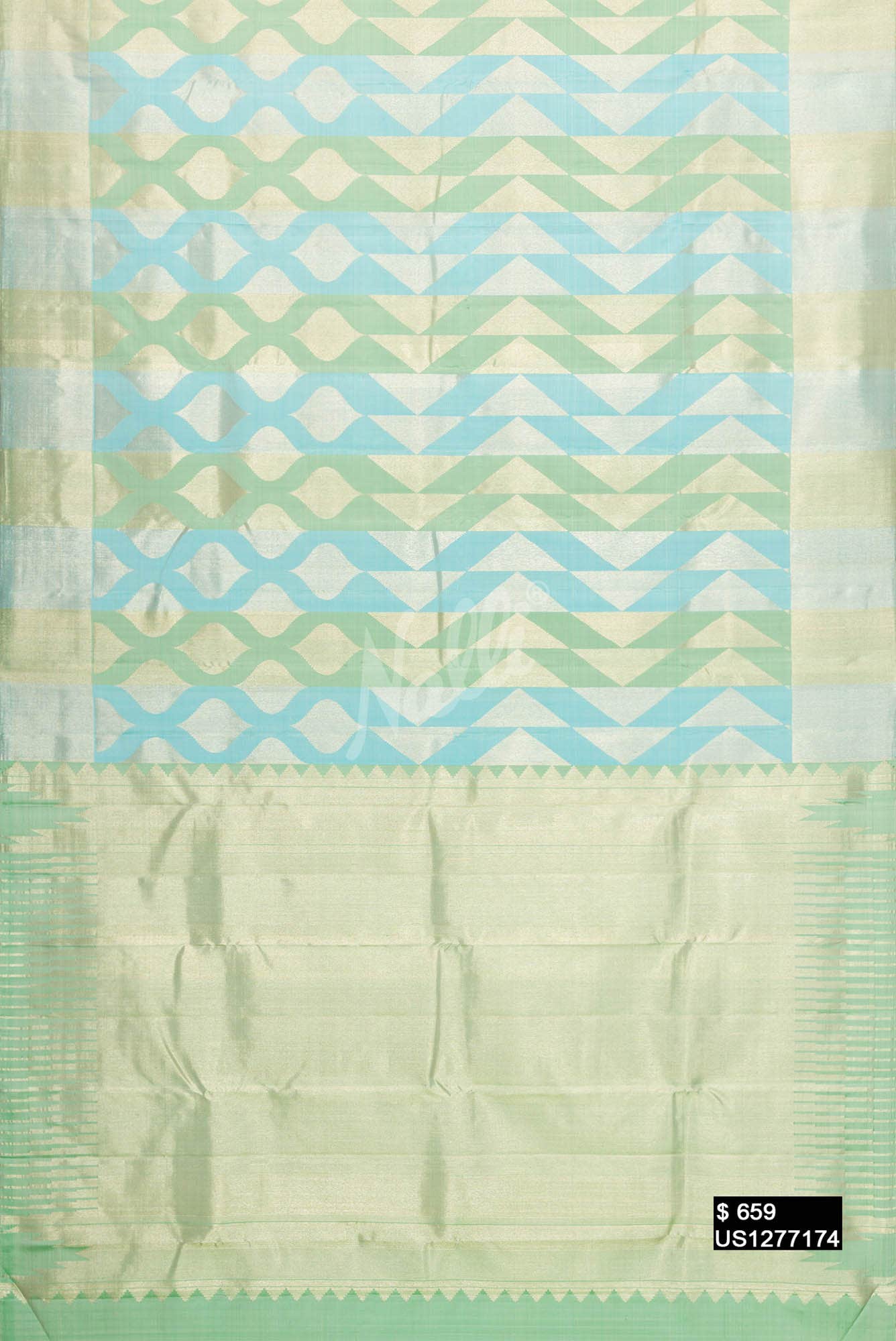 Sky Blue and Pista Green Kanchipuram Silk Saree