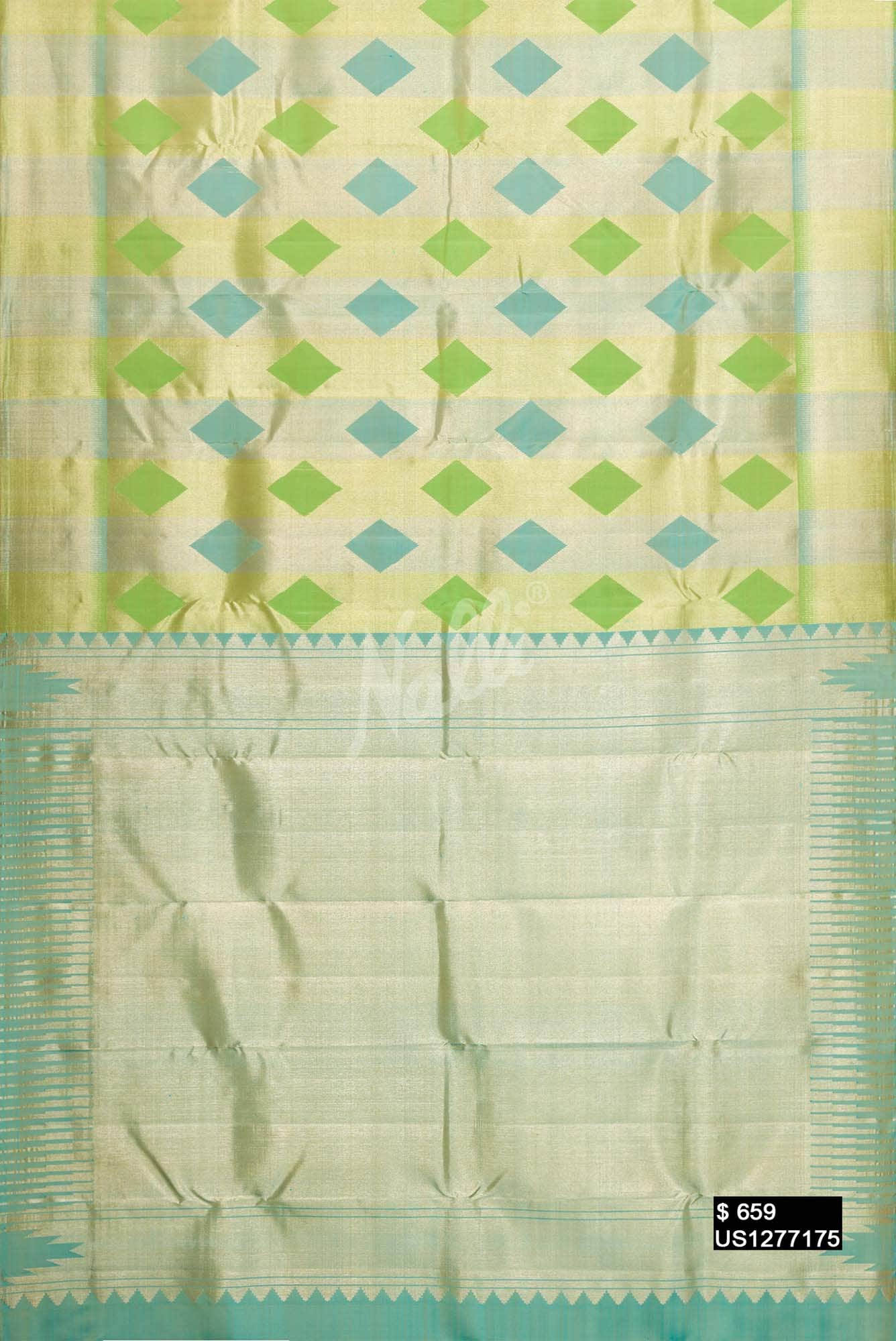 Green and Sky Blue Kanchipuram Silk Saree