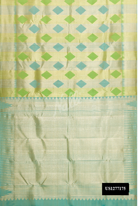 Green and Sky Blue Kanchipuram Silk Saree