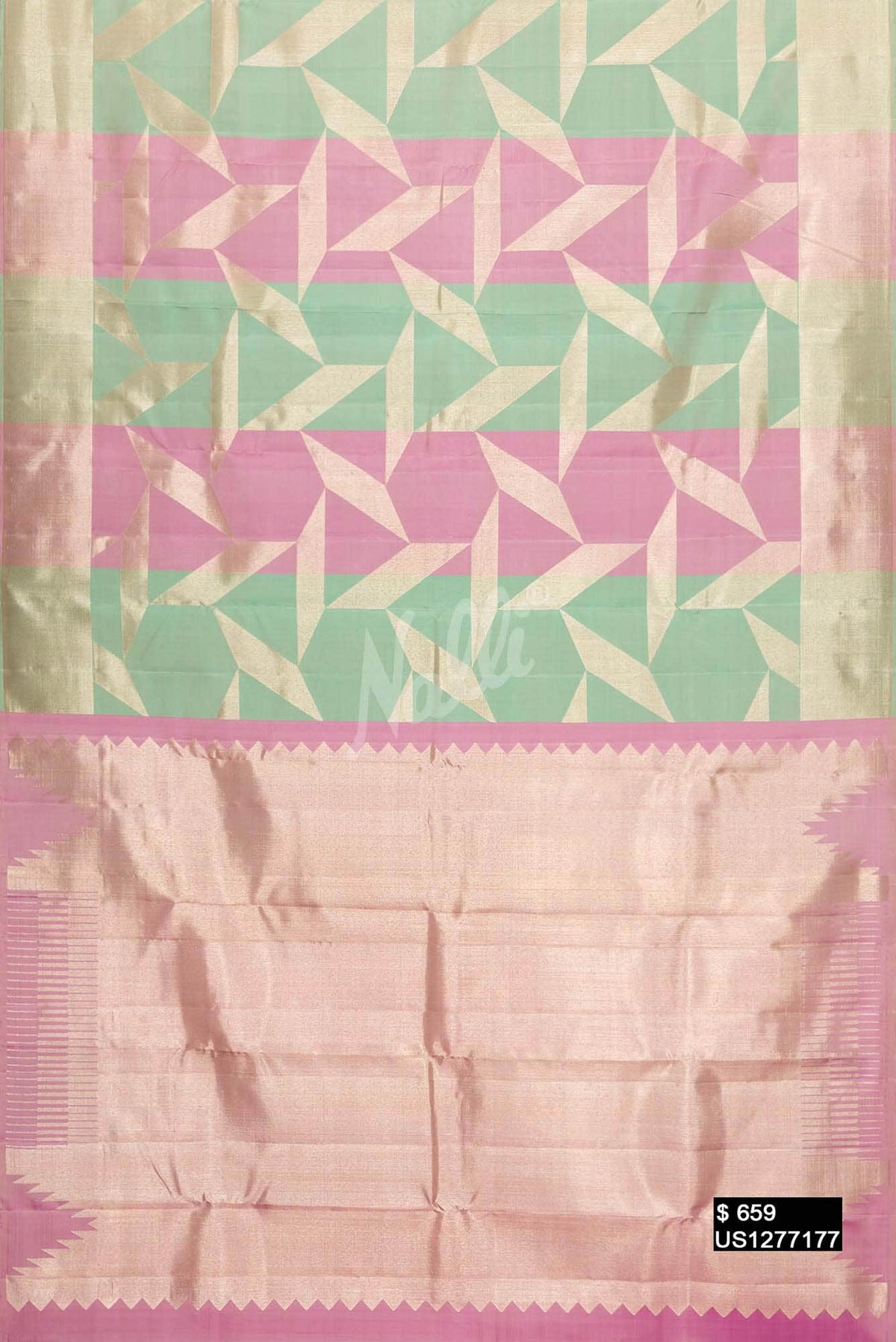 Pink and Pista Green Kanchipuram Silk Saree