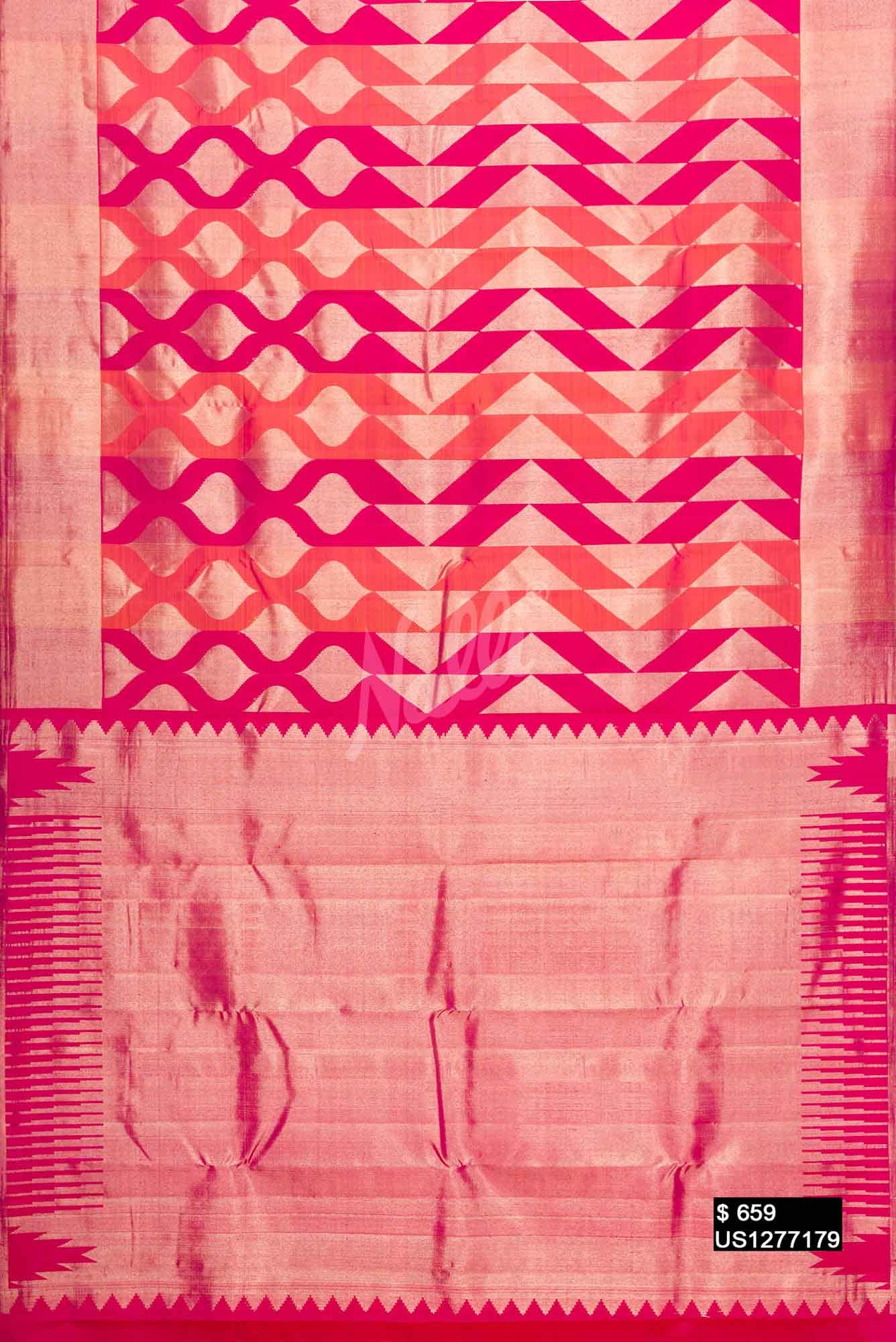 Pink and Orange Kanchipuram Silk Saree