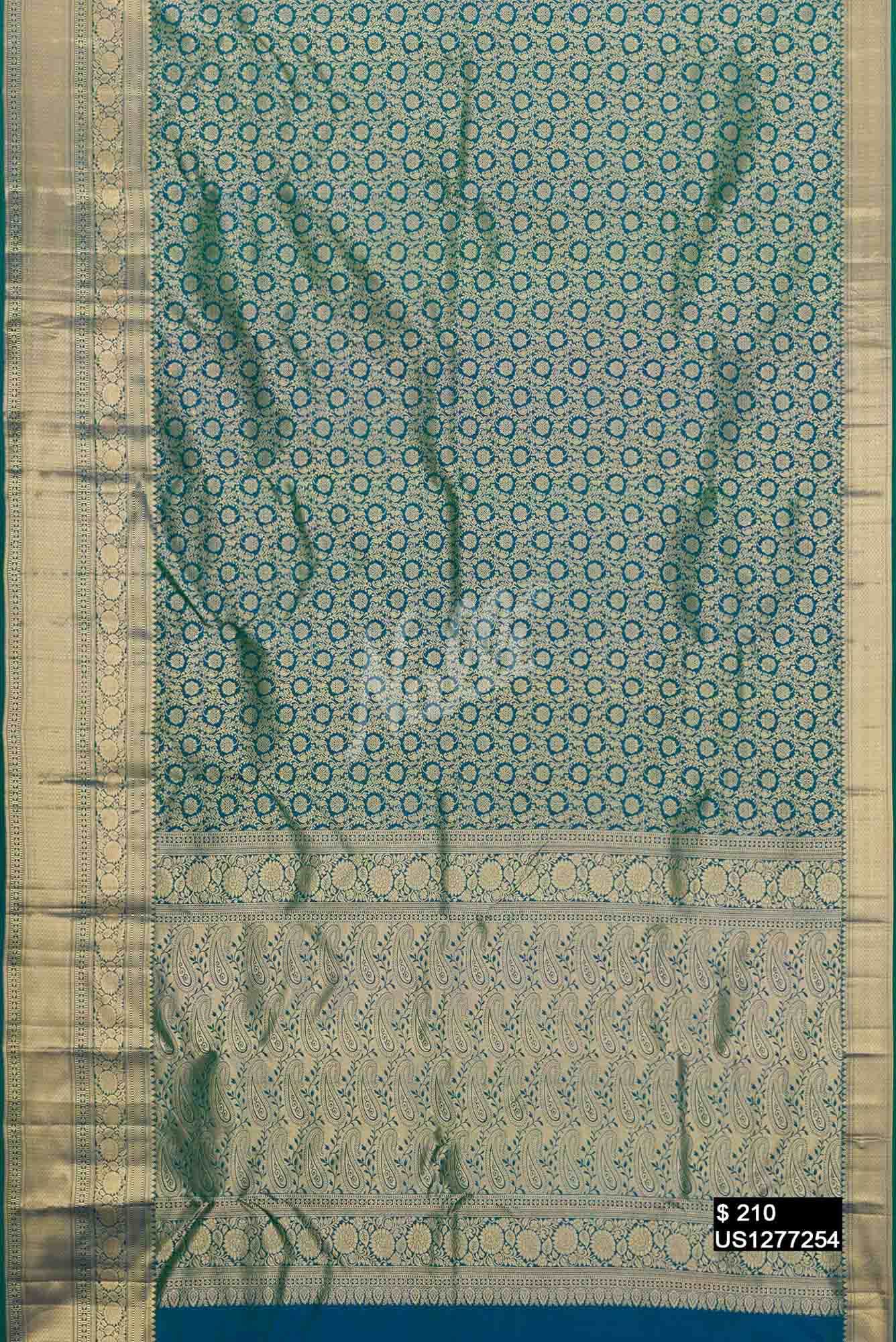 Peacock Blue Kanchipuram Silk Saree
