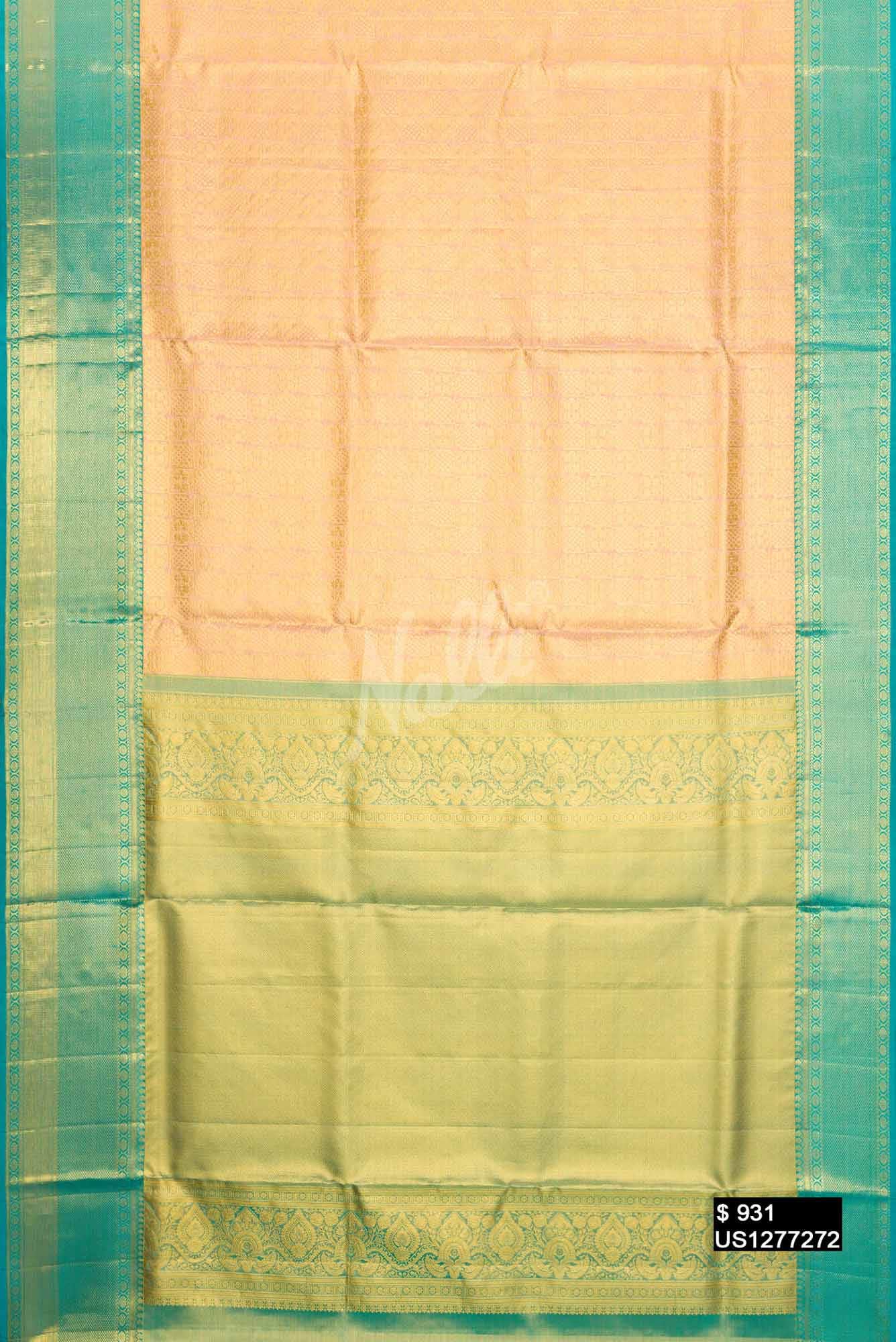 Golden Peach Kanchipuram Tissue Silk Saree