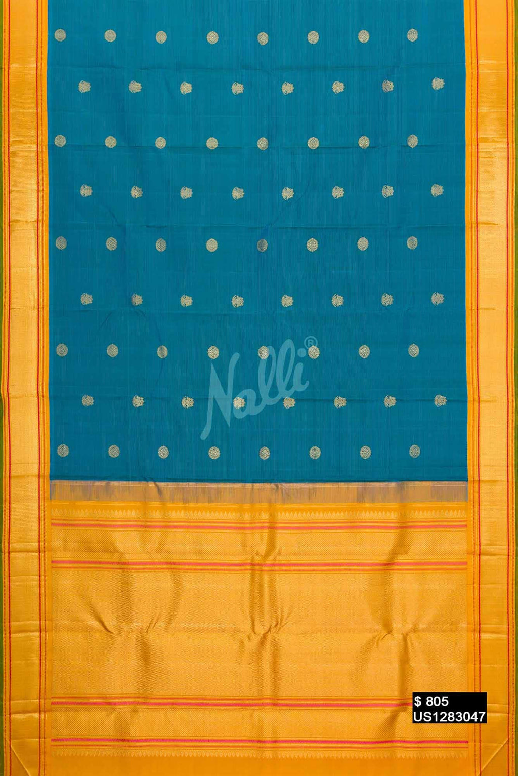 Peacock Blue Kanchipuram Silk Saree