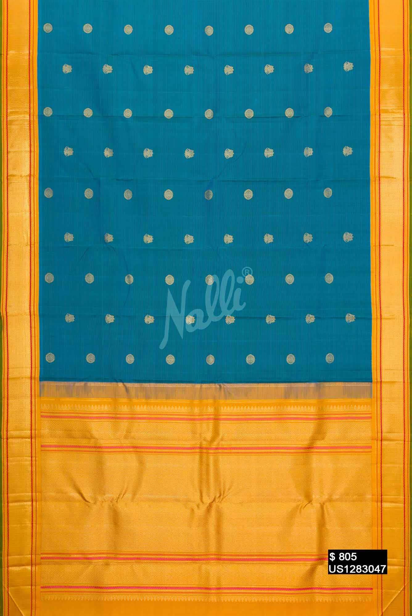 Peacock Blue Kanchipuram Silk Saree