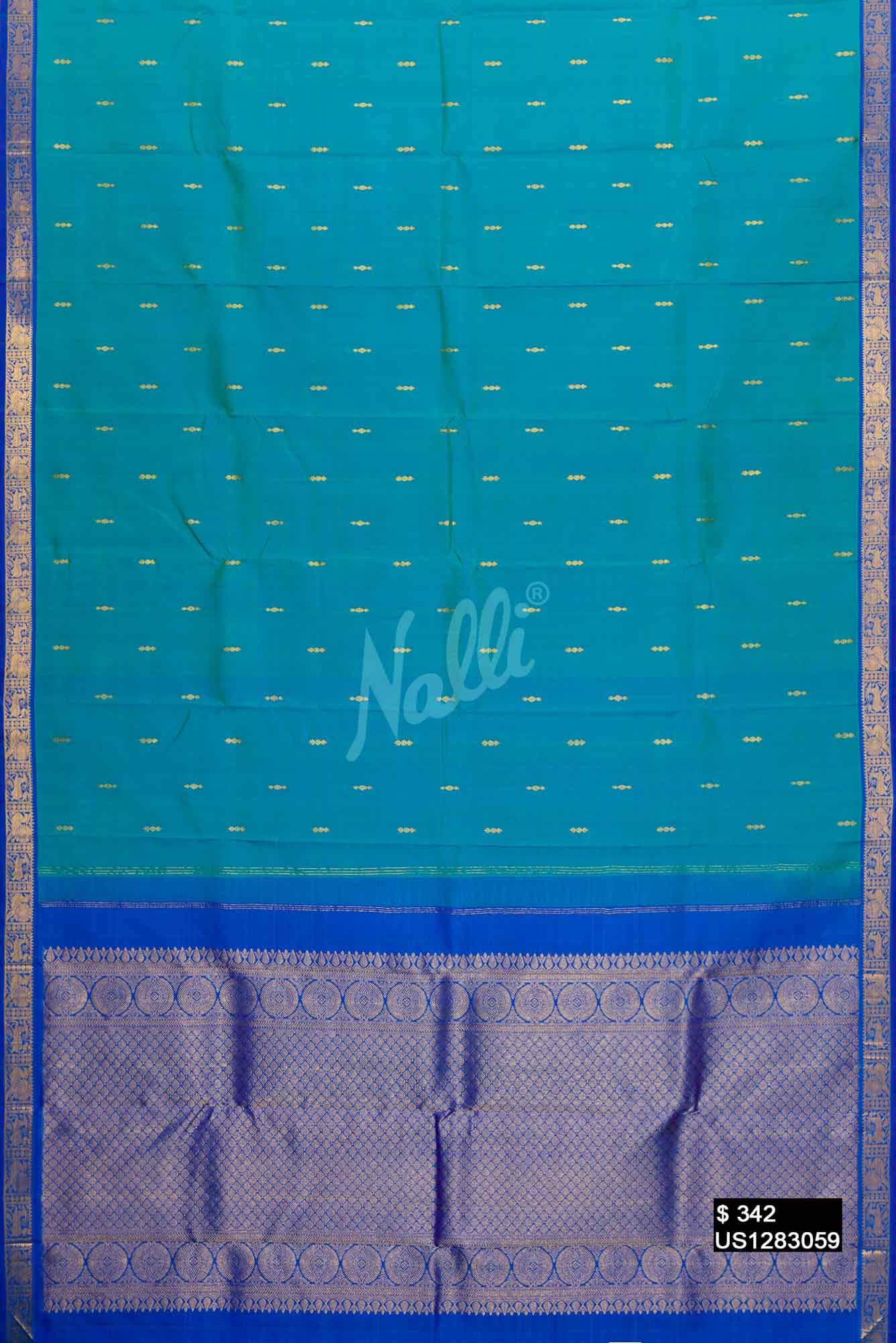 Peacock Blue Kanchipuram Silk Saree