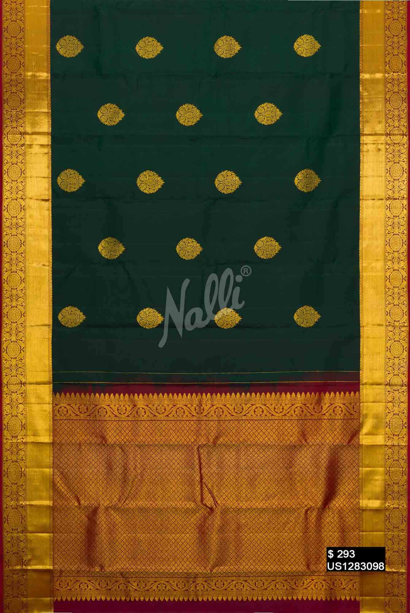 Bottle Green Kanchipuram Silk Saree