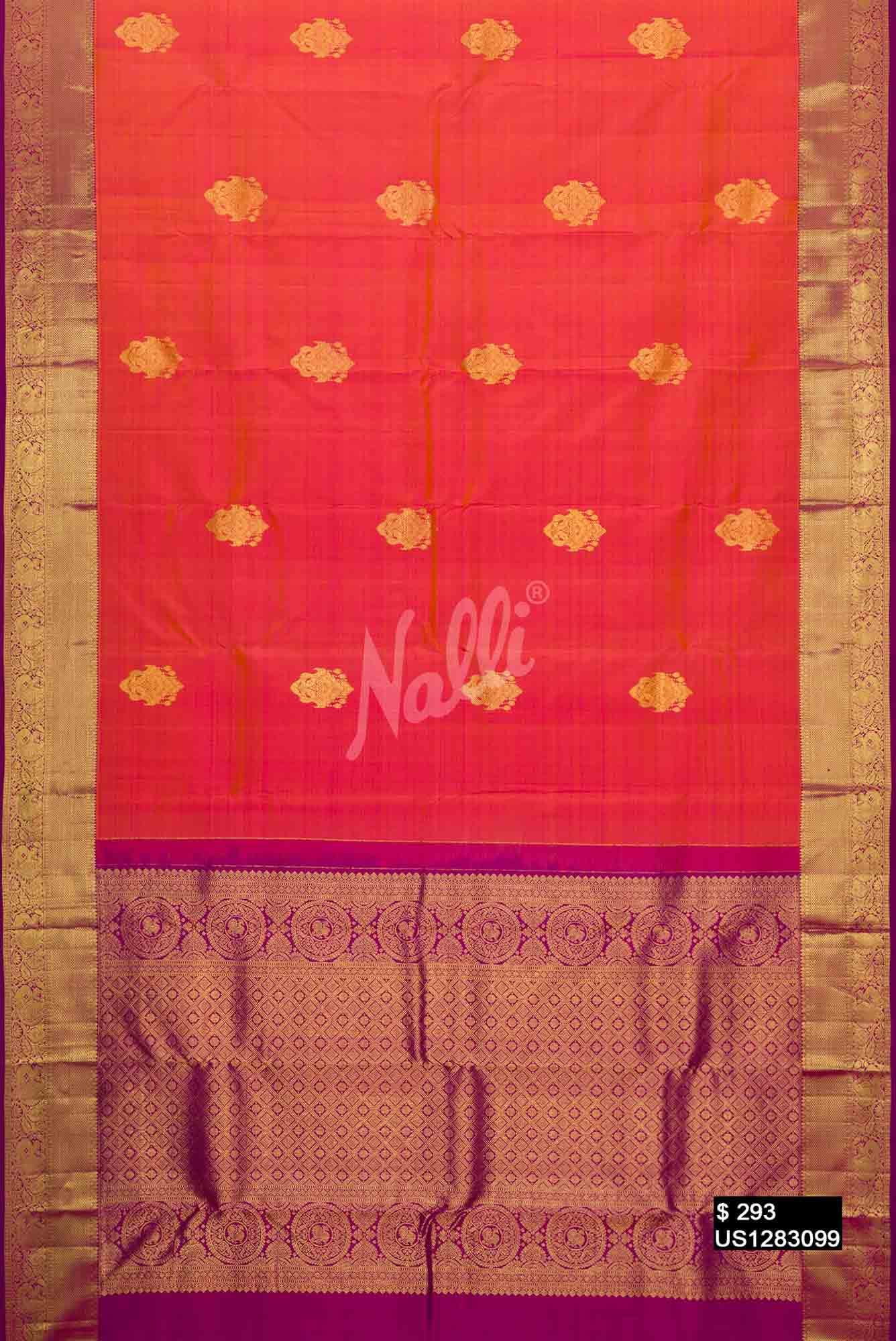 Coral Kanchipuram Silk Saree