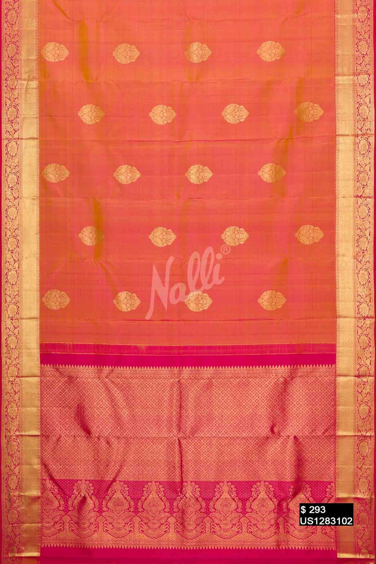 Coral Kanchipuram Silk Saree