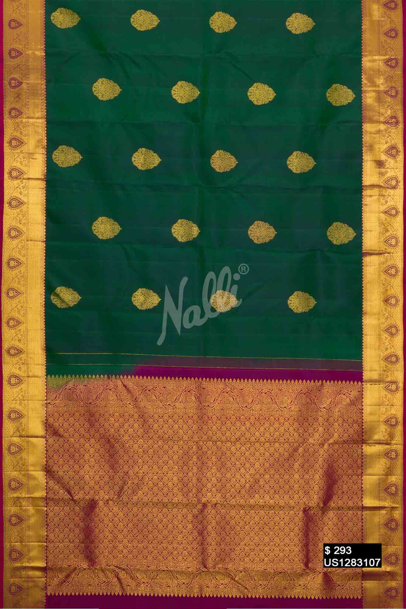 Bottle Green Kanchipuram Silk Saree