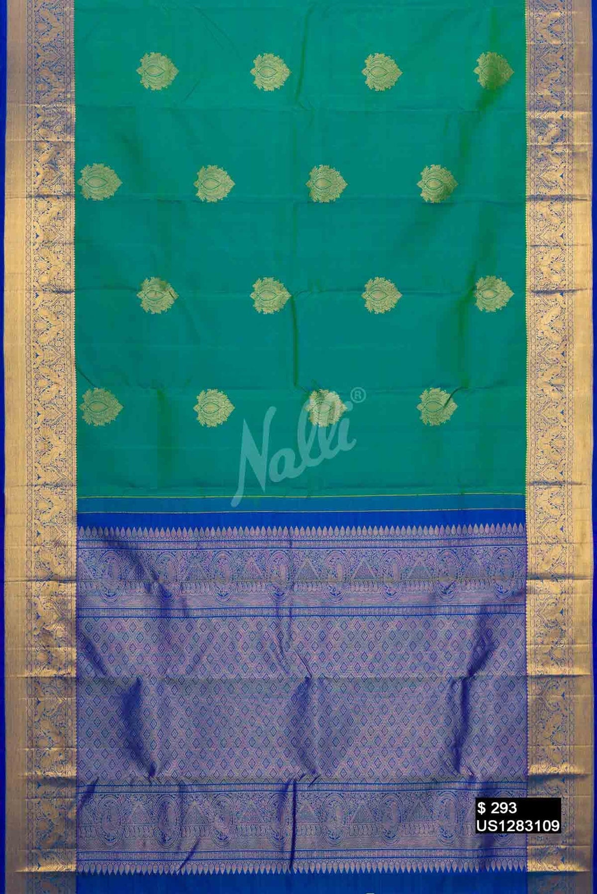Sea Green Kanchipuram Silk Saree
