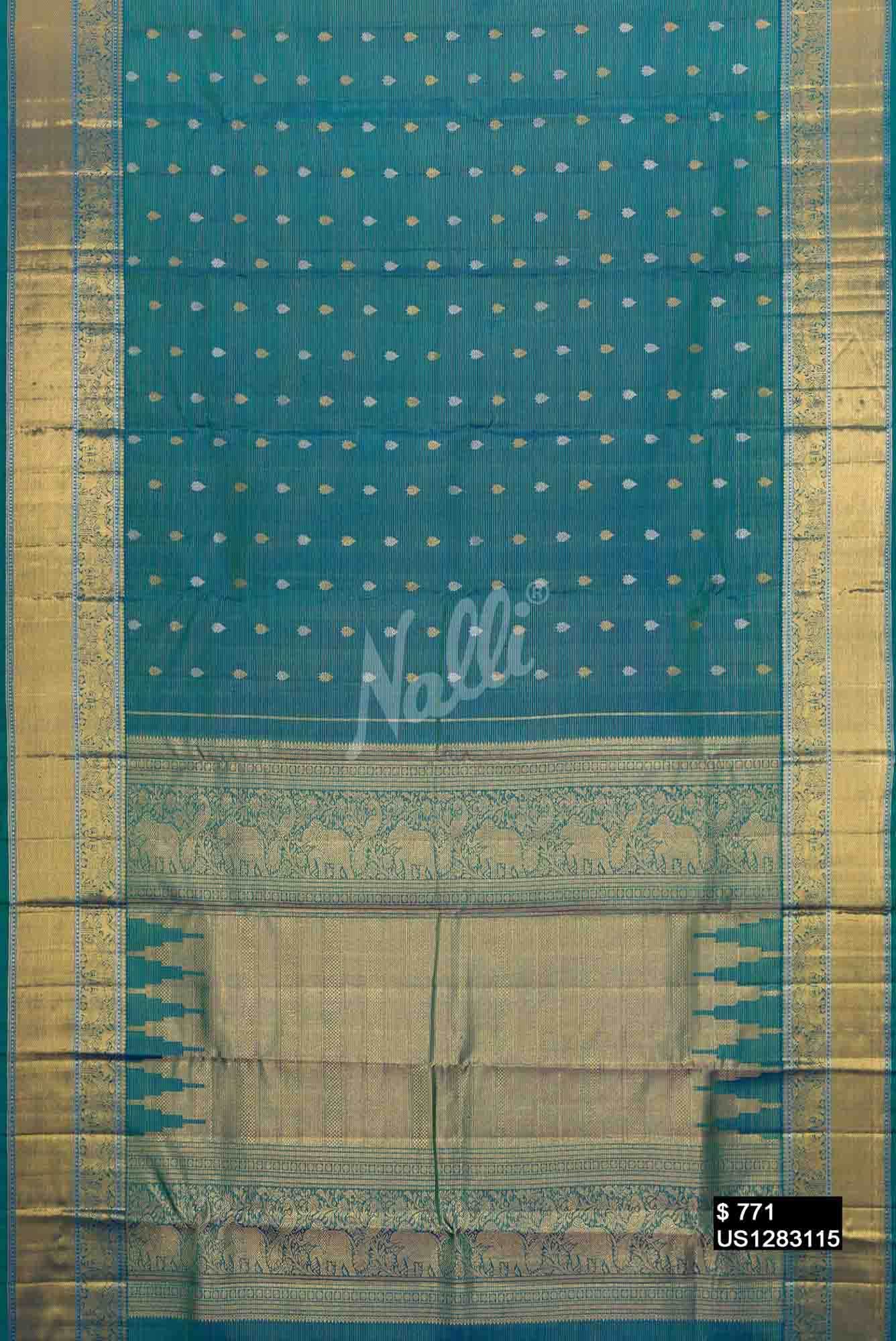 Peacock Blue Kanchipuram Silk Saree