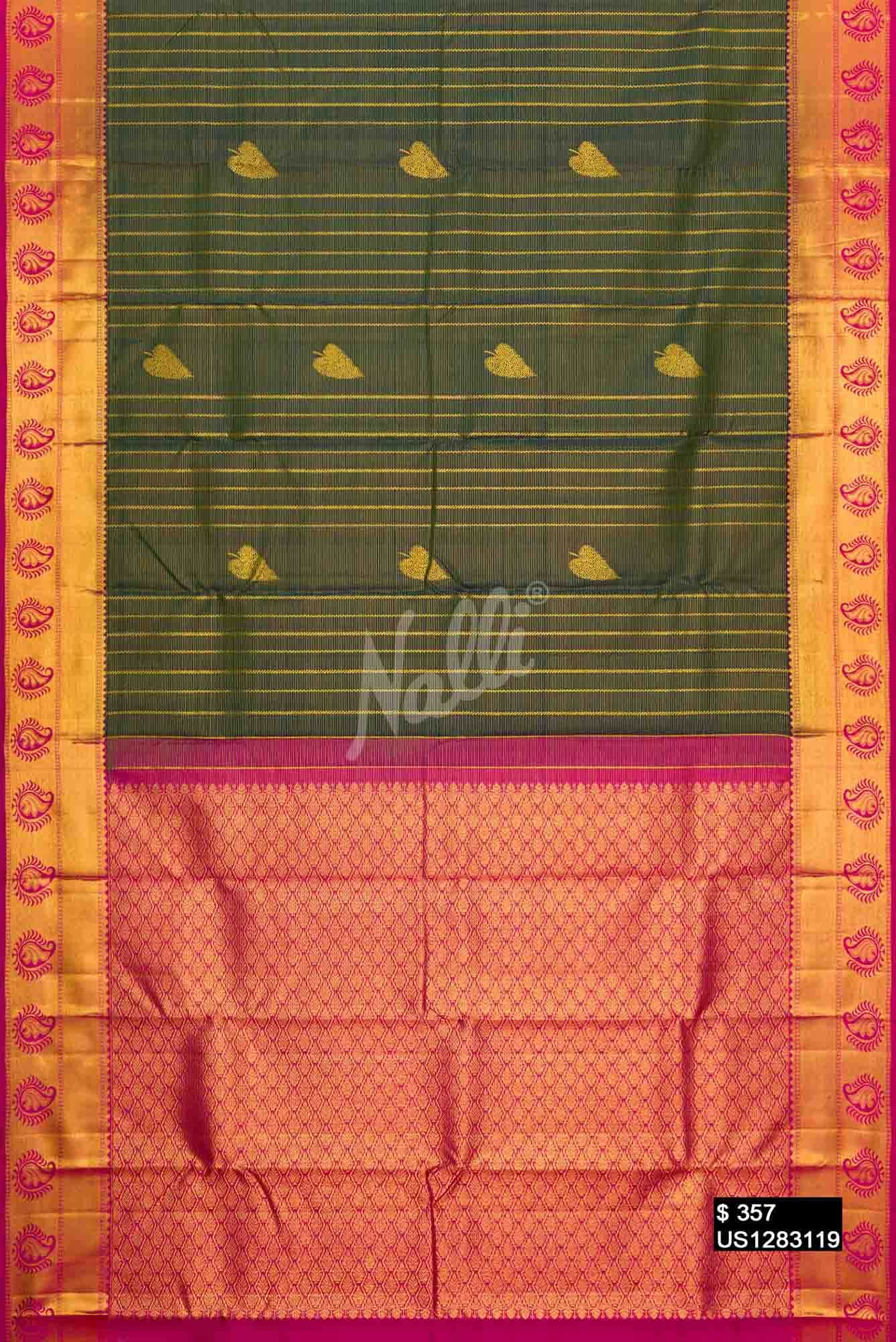 Bottle Green Kanchipuram Silk Saree