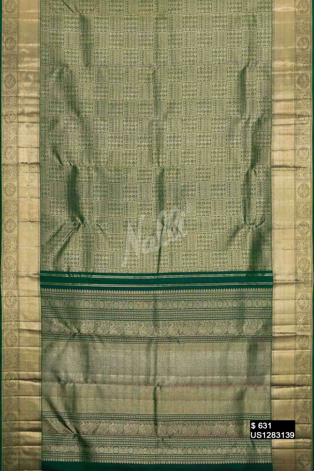 Bottle Green Kanchipuram Silk Saree