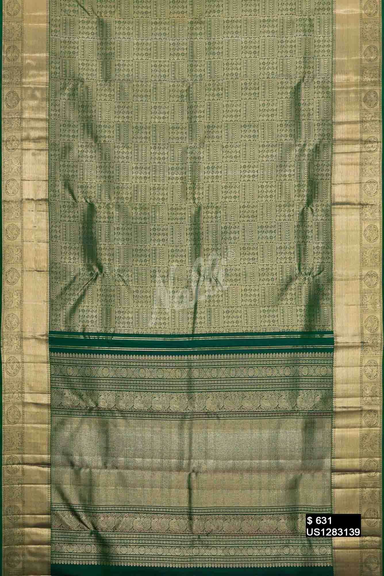 Bottle Green Kanchipuram Silk Saree