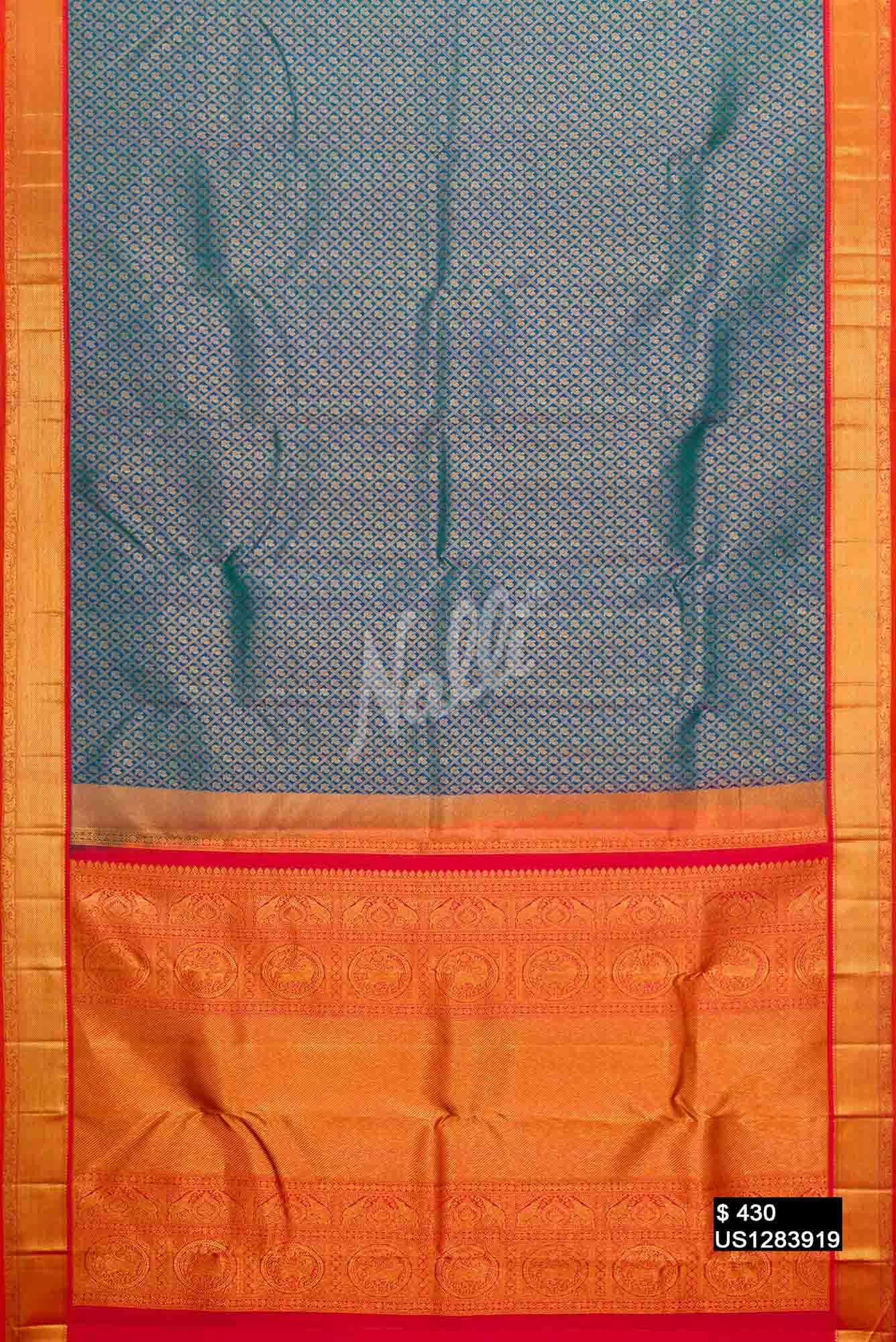 Peacock Blue Kanchipuram Silk Saree