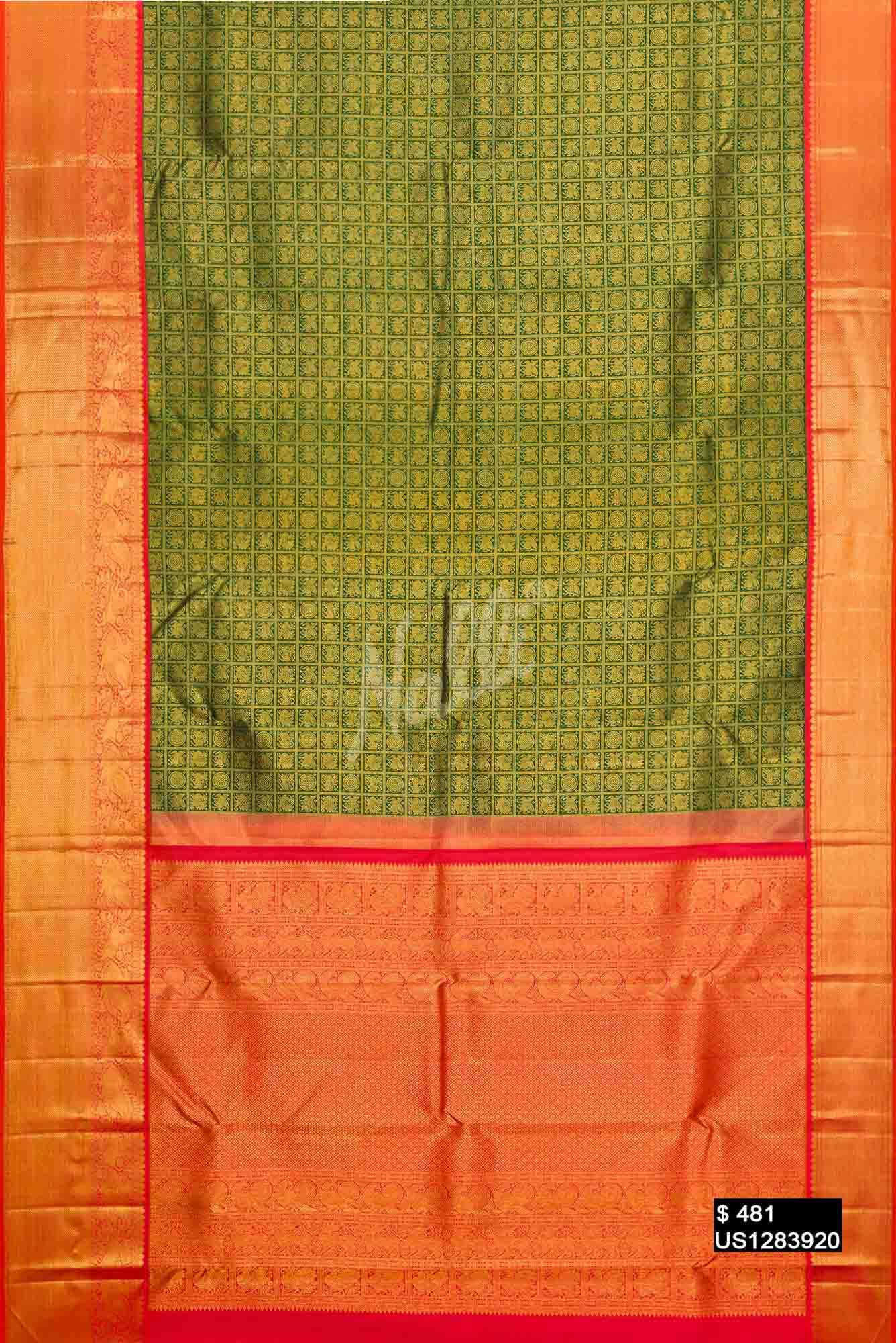 Bottle Green Kanchipuram Silk Saree