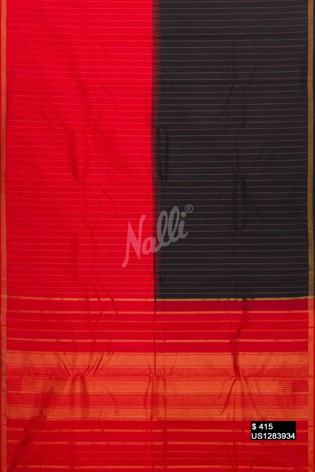 Orange and Black Kanchipuram Silk Saree