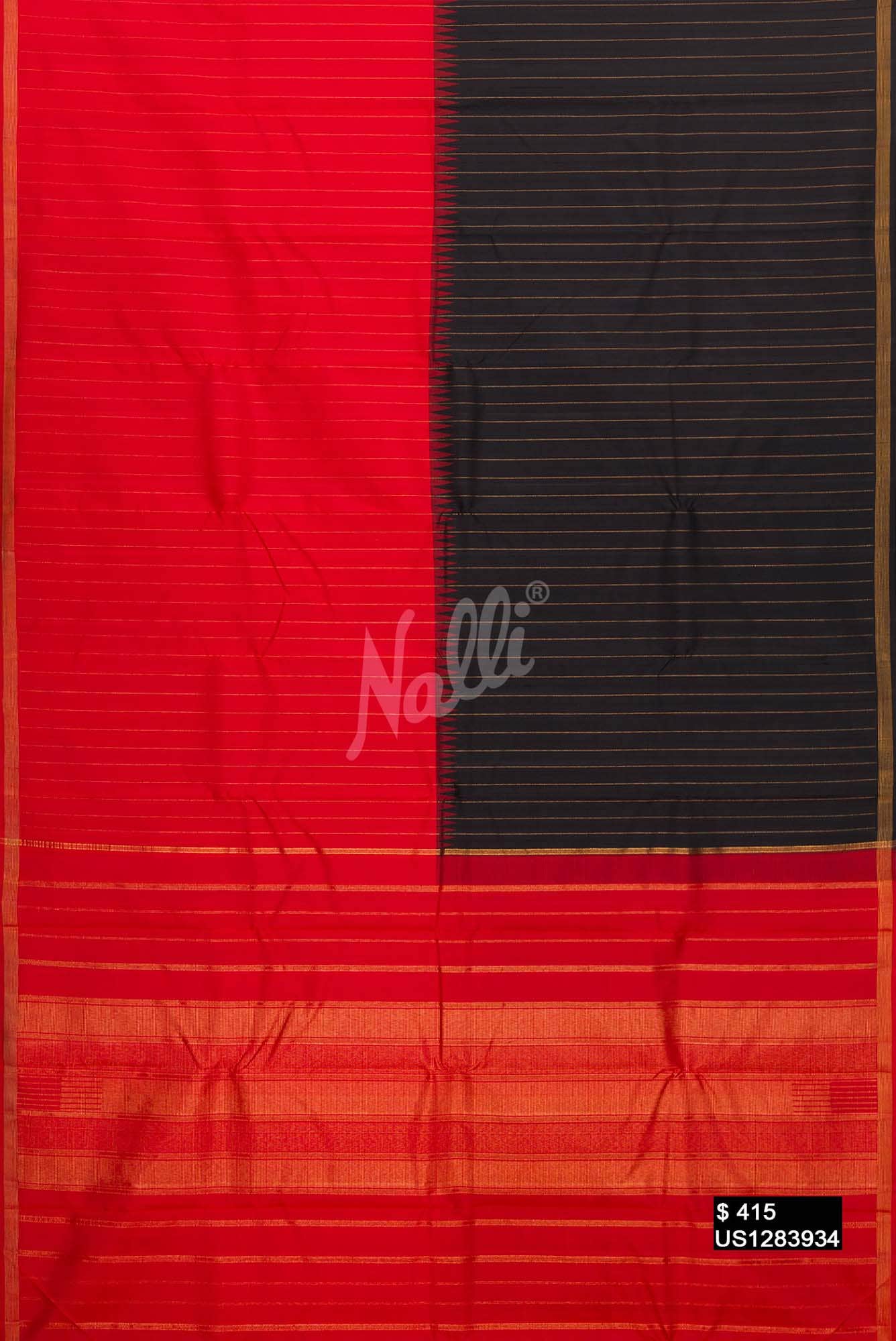 Orange and Black Kanchipuram Silk Saree